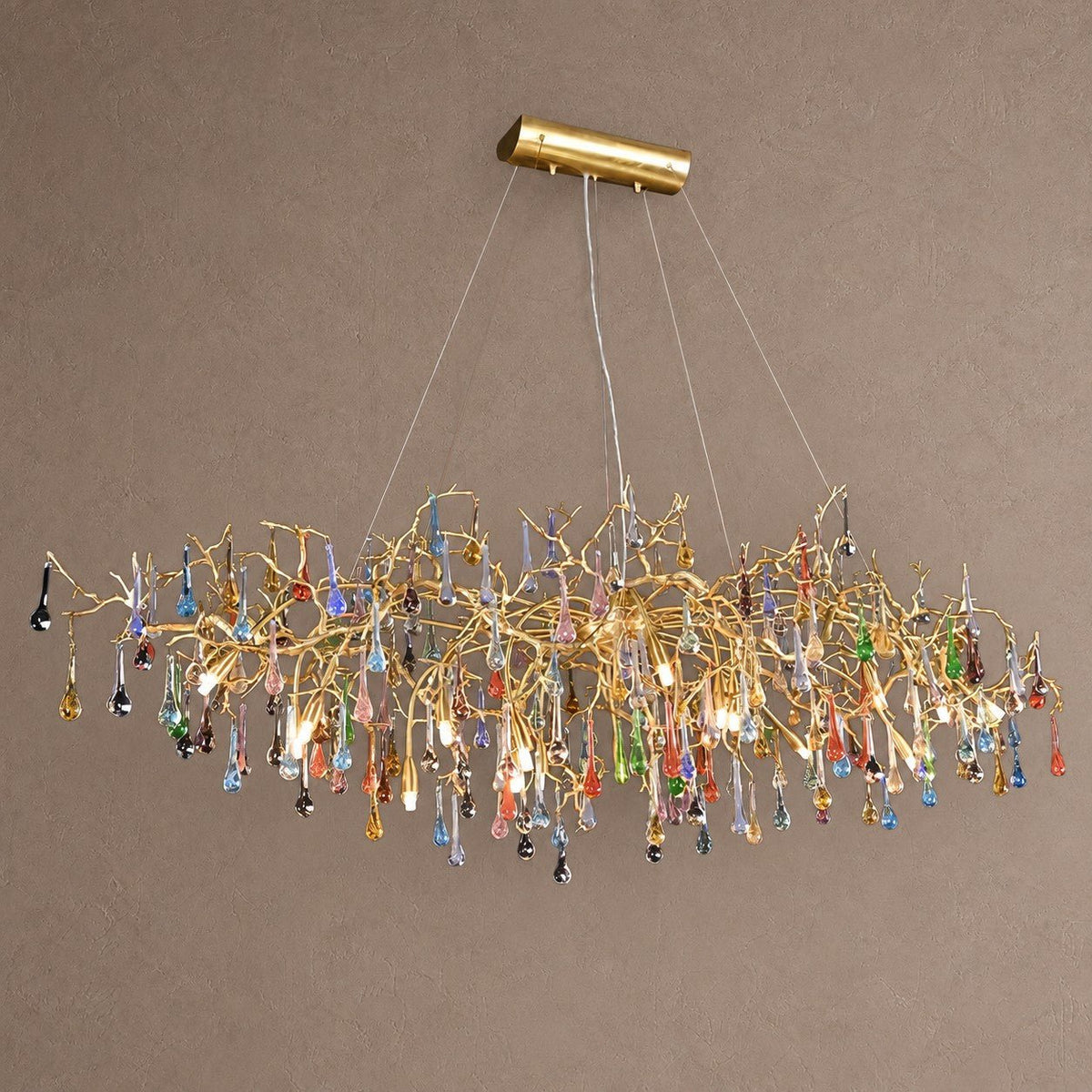 Raindrop Round Chandelier - ∅ 49.2″ x W 27.6″ x H 15.7″Brass & ColorfulBlushlighting