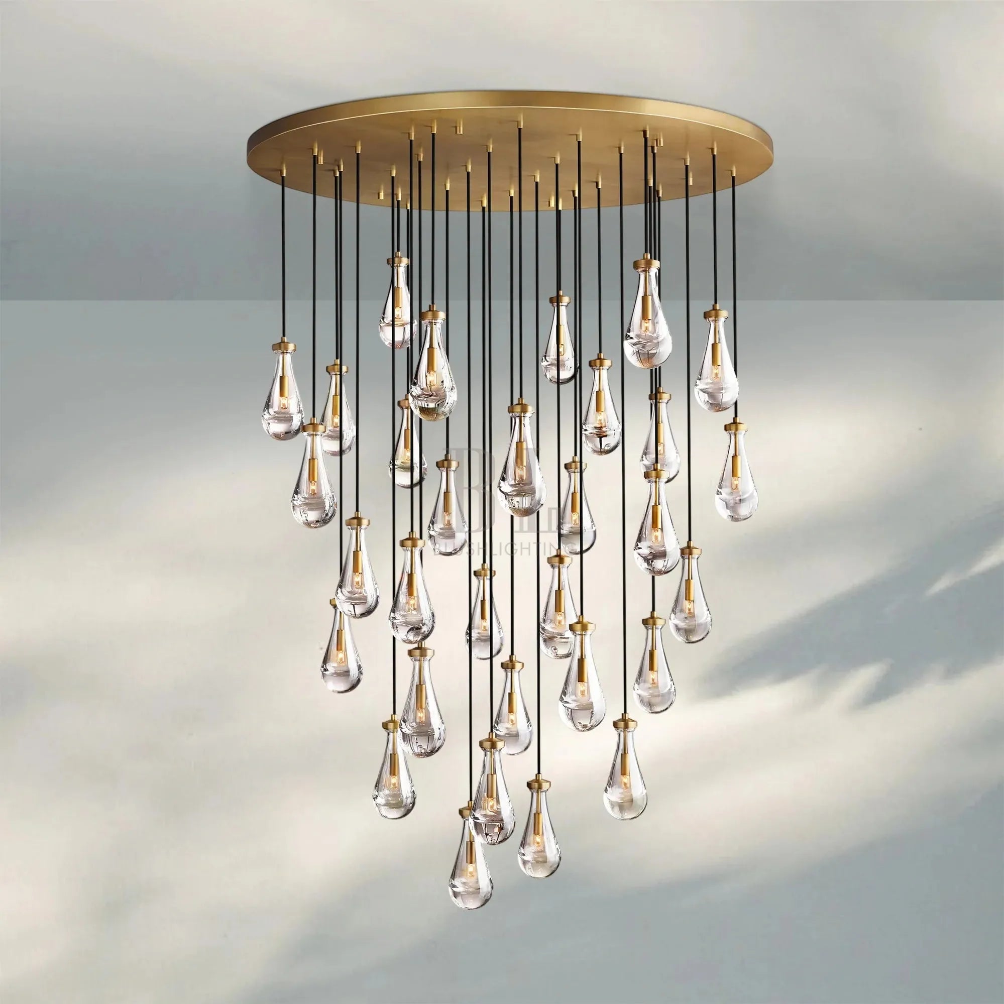 Raindrop Round Chandelier Modern Luxury Glass Chandelier For Living Room-60''-Vintage Brass-
