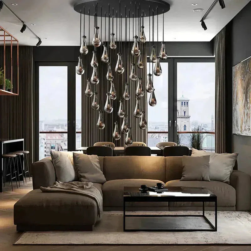 Raindrop Round Chandelier Modern Luxury Glass Chandelier For Living Room-Blushlighting