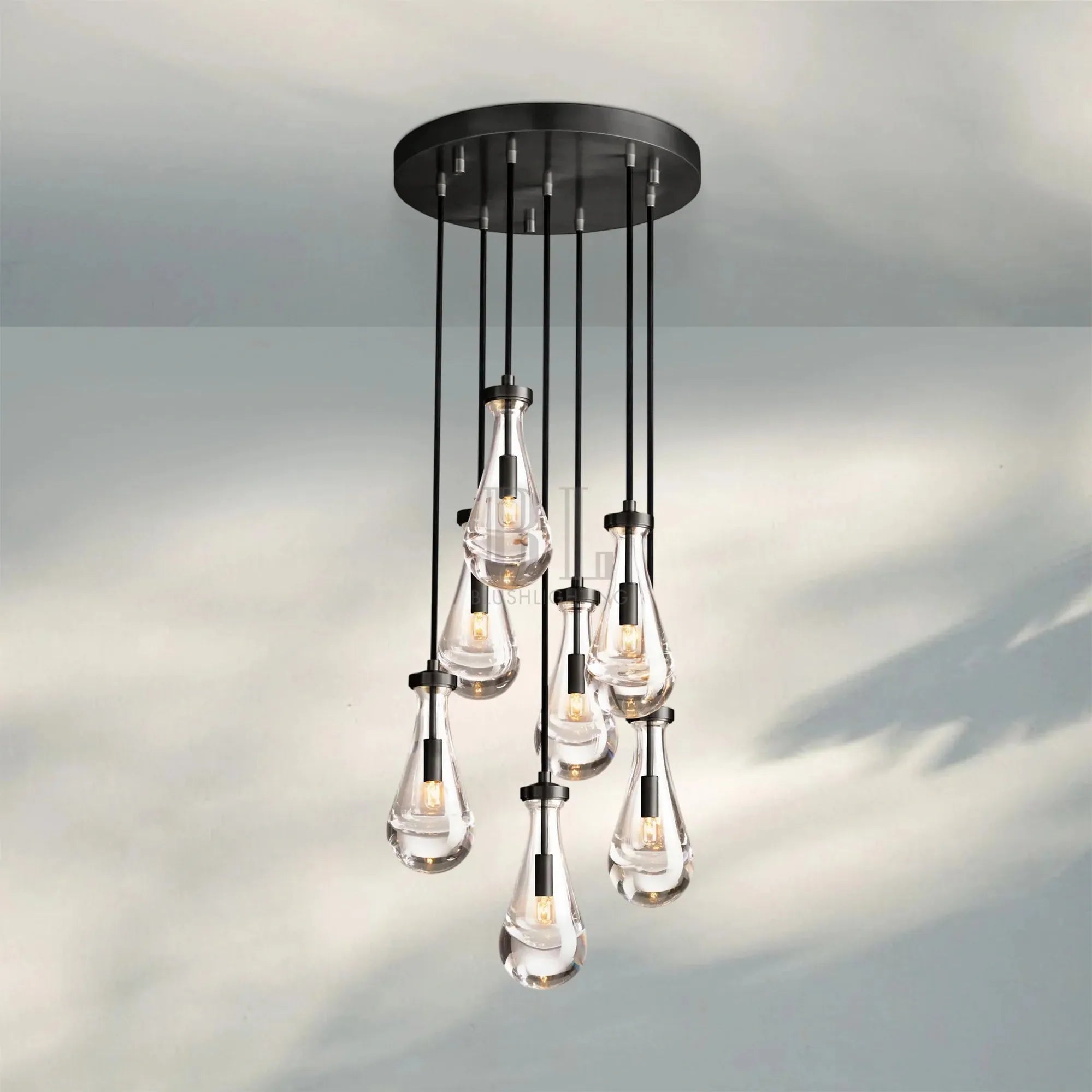 Raindrop Round Chandelier Modern Luxury Glass Chandelier For Living Room-18''-Matte Black-