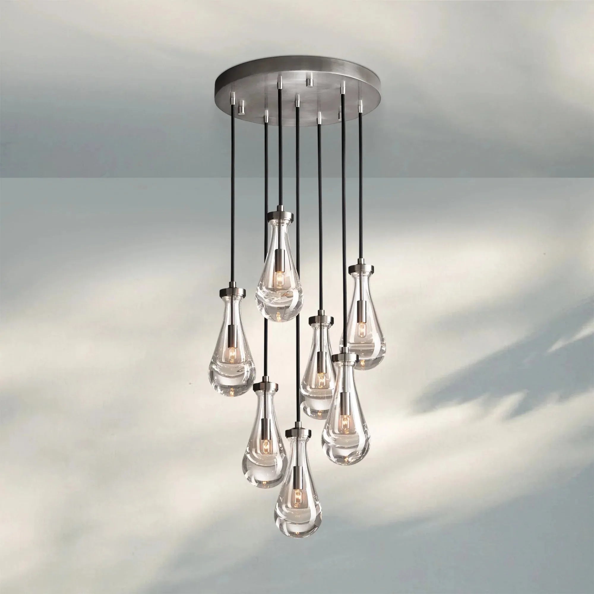 Raindrop Round Chandelier Modern Luxury Glass Chandelier For Living Room-18''-Satin Nickel-