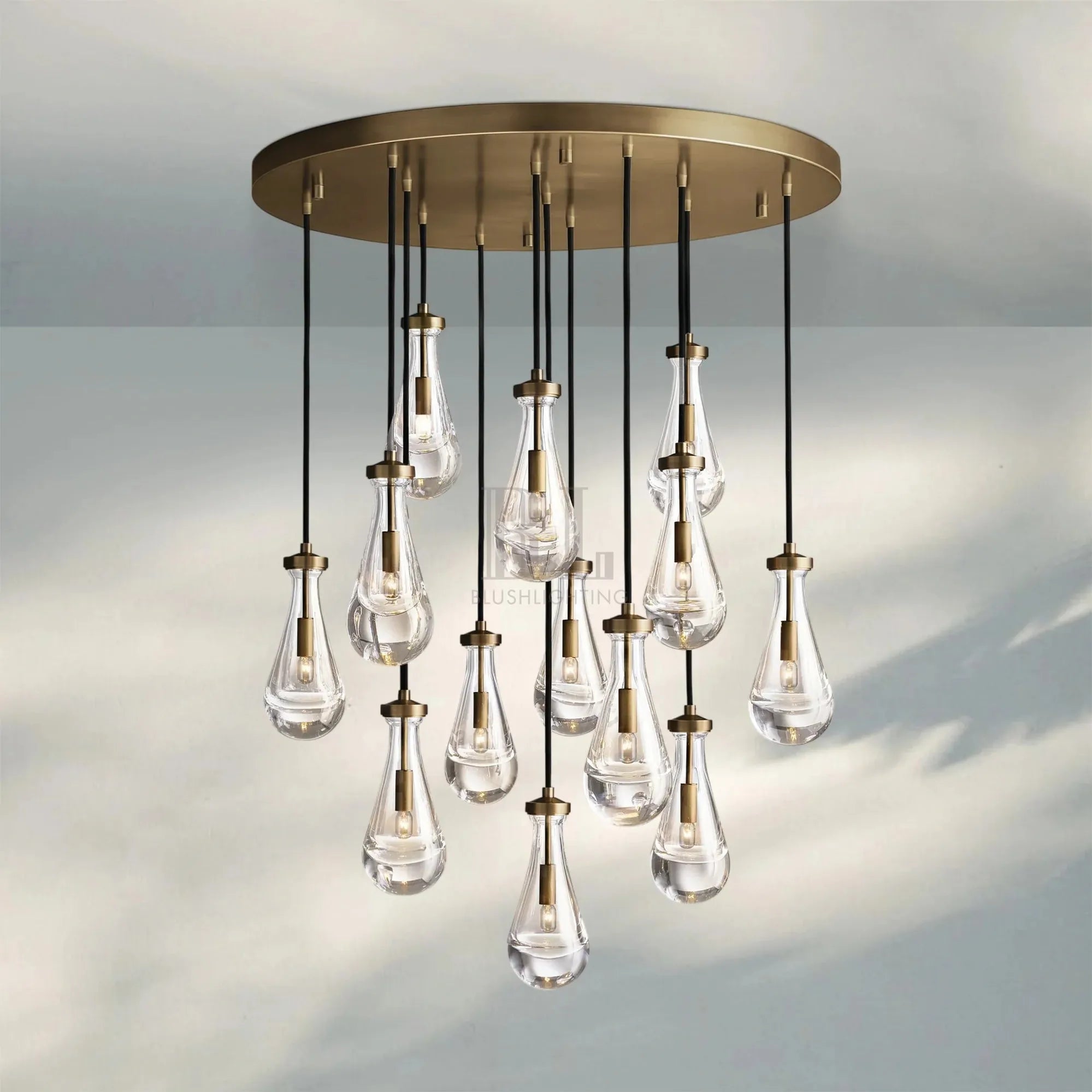 Raindrop Round Chandelier Modern Luxury Glass Chandelier For Living Room-36''-Vintage Brass-