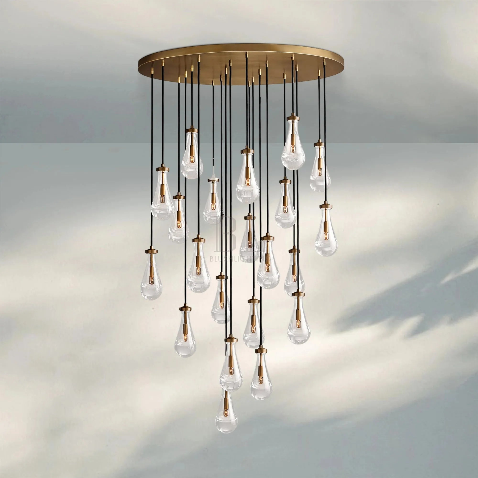 Raindrop Round Chandelier Modern Luxury Glass Chandelier For Living Room-47''-Vintage Brass-