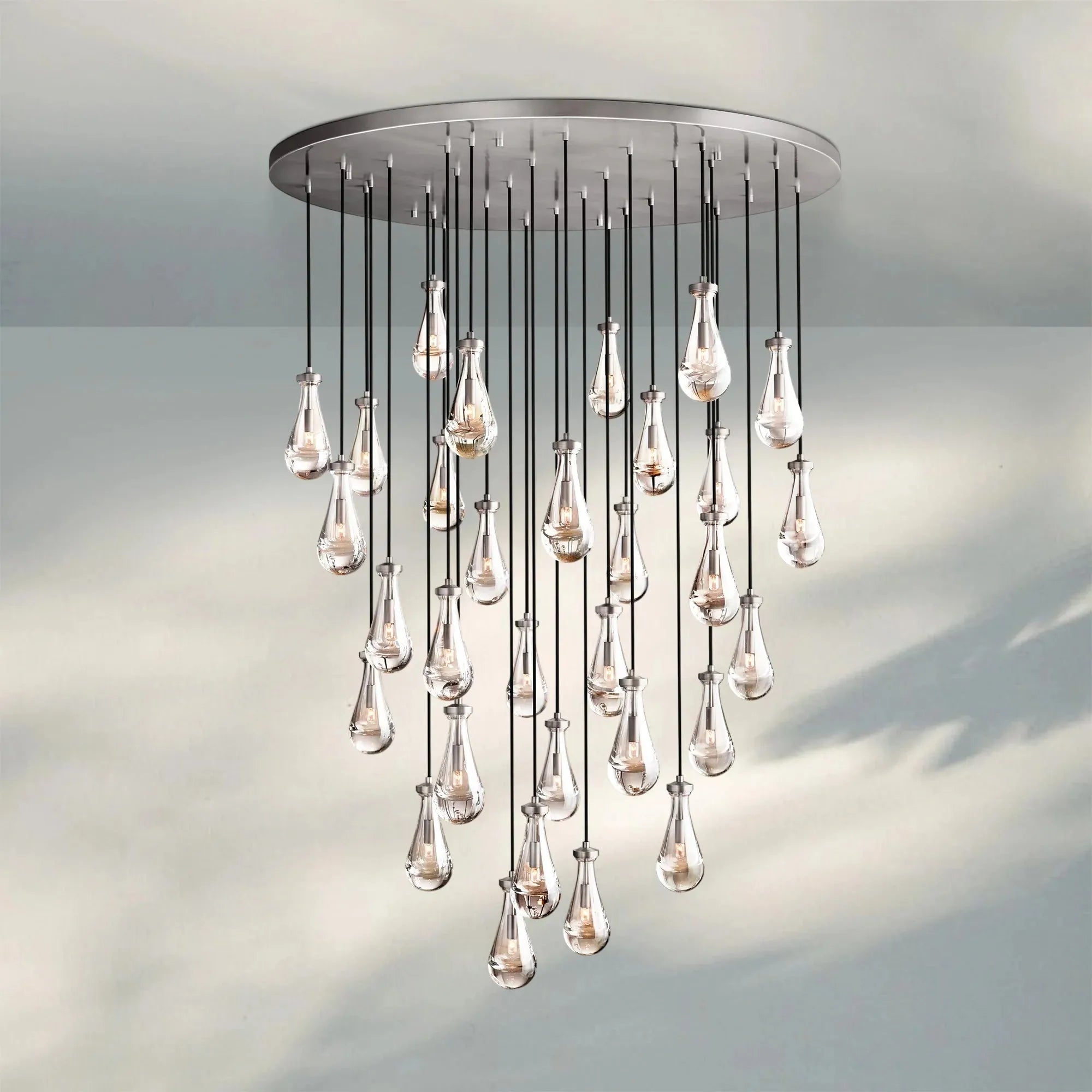 Raindrop Round Chandelier Modern Luxury Glass Chandelier For Living Room-60''-Satin Nickel-
