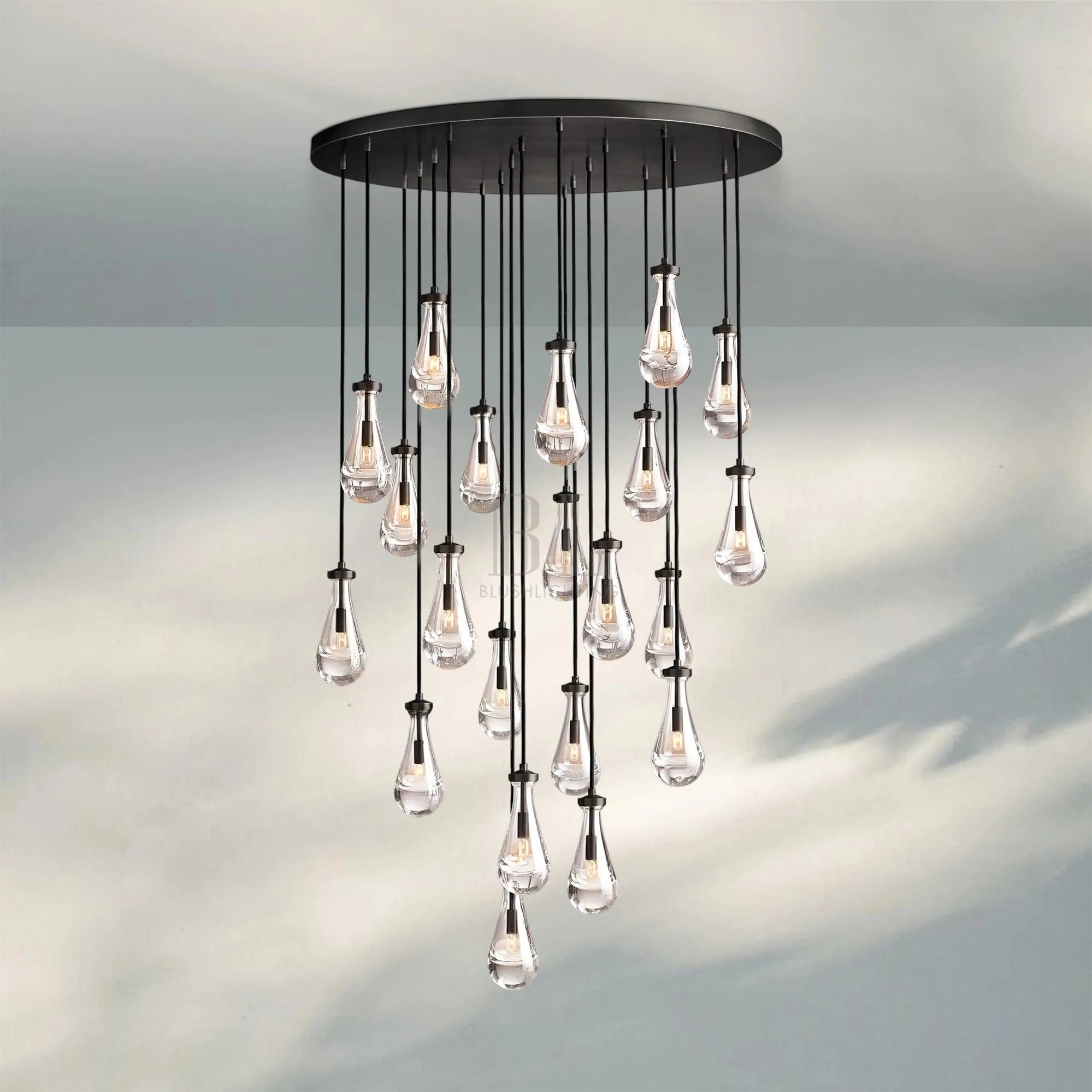 Raindrop Round Chandelier Modern Luxury Glass Chandelier For Living Room-47''-Matte Black-