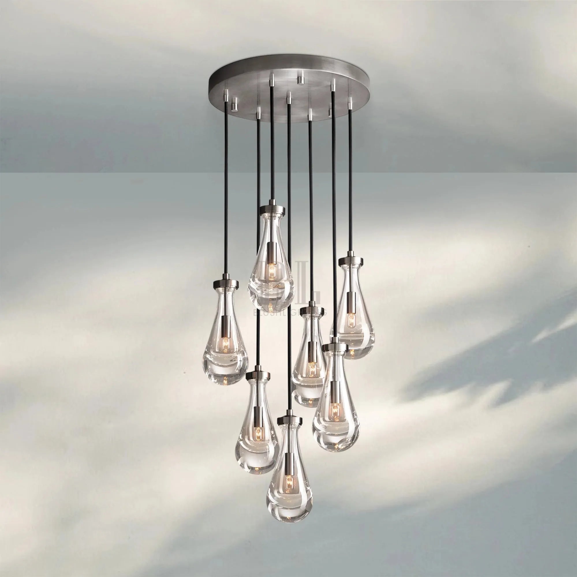 Raindrop Round Chandelier Modern Luxury Glass Chandelier For Living Room-18''-Satin Nickel-