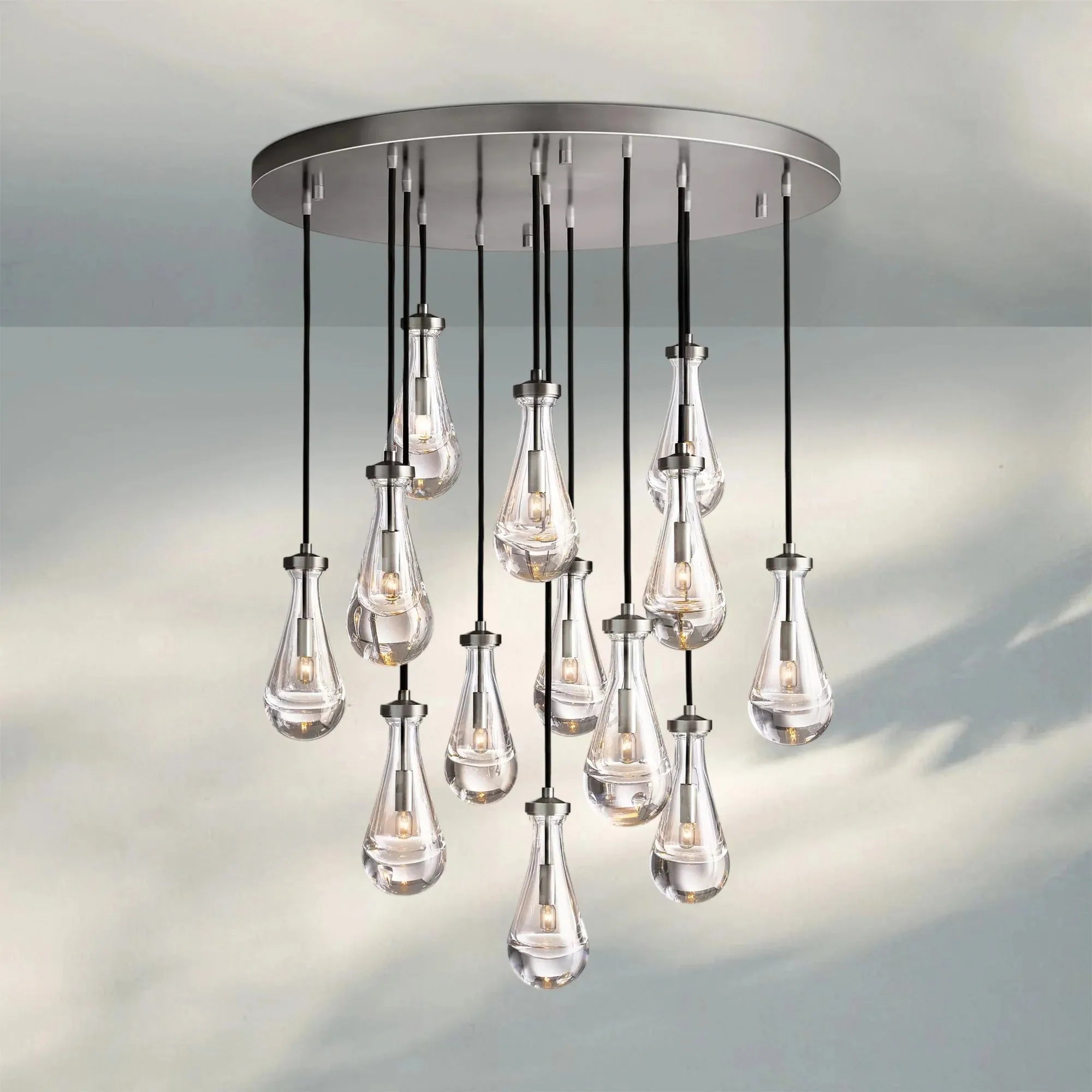Raindrop Round Chandelier Modern Luxury Glass Chandelier For Living Room-36''-Satin Nickel-