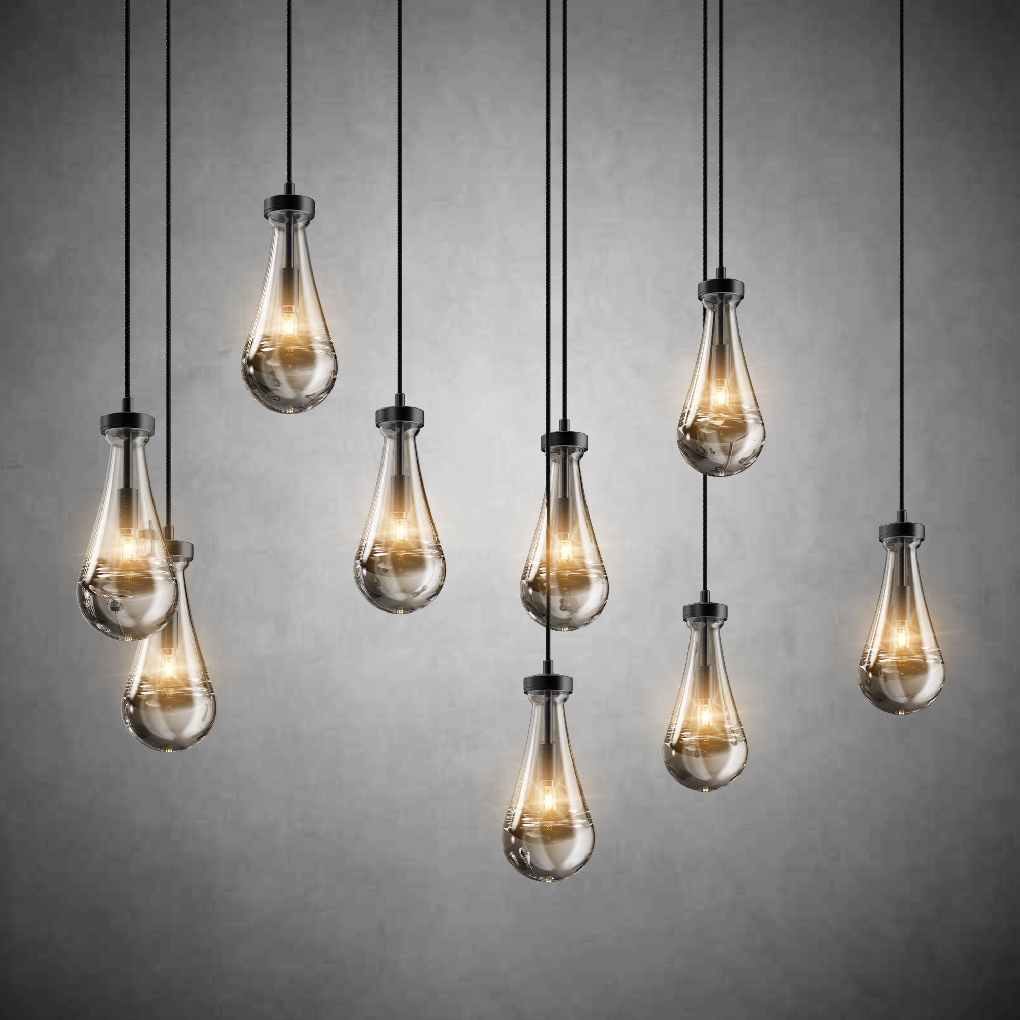 Raindrop - Shaped Island Pendant Lamp - 9 Lamps - BlackBlushlighting