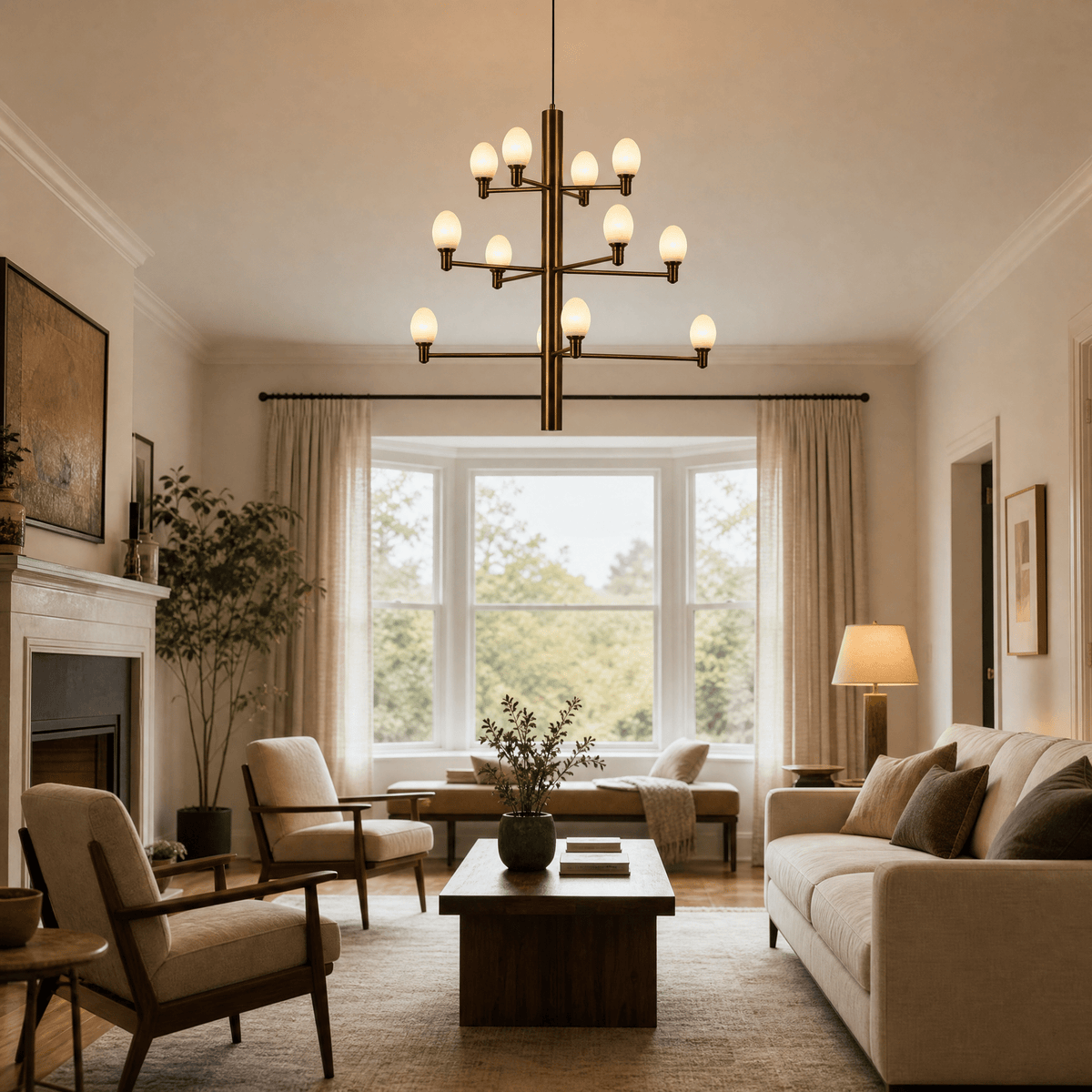 Ramo Brass Living Room Chandelier - D640×H730Blushlighting