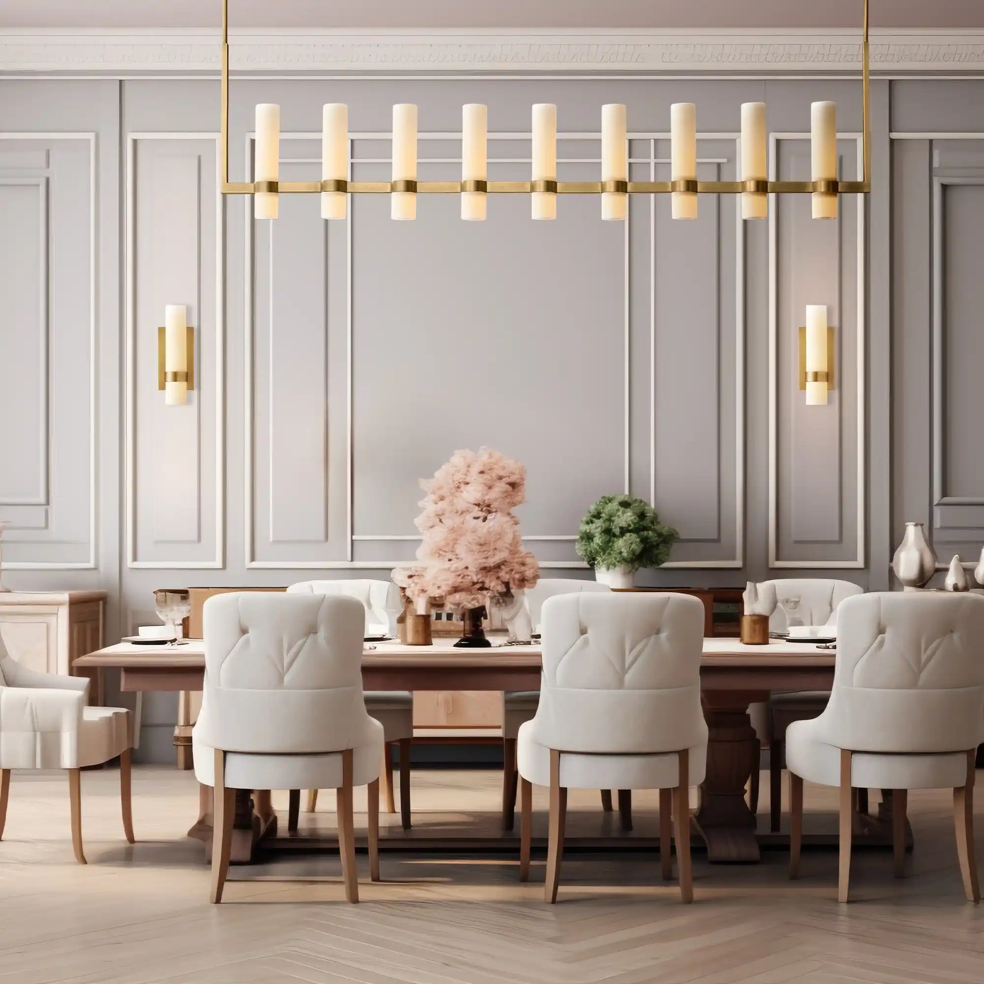 Ravalla Linear Milk Glass Chandelier 59'' 71'' - Blushlighting