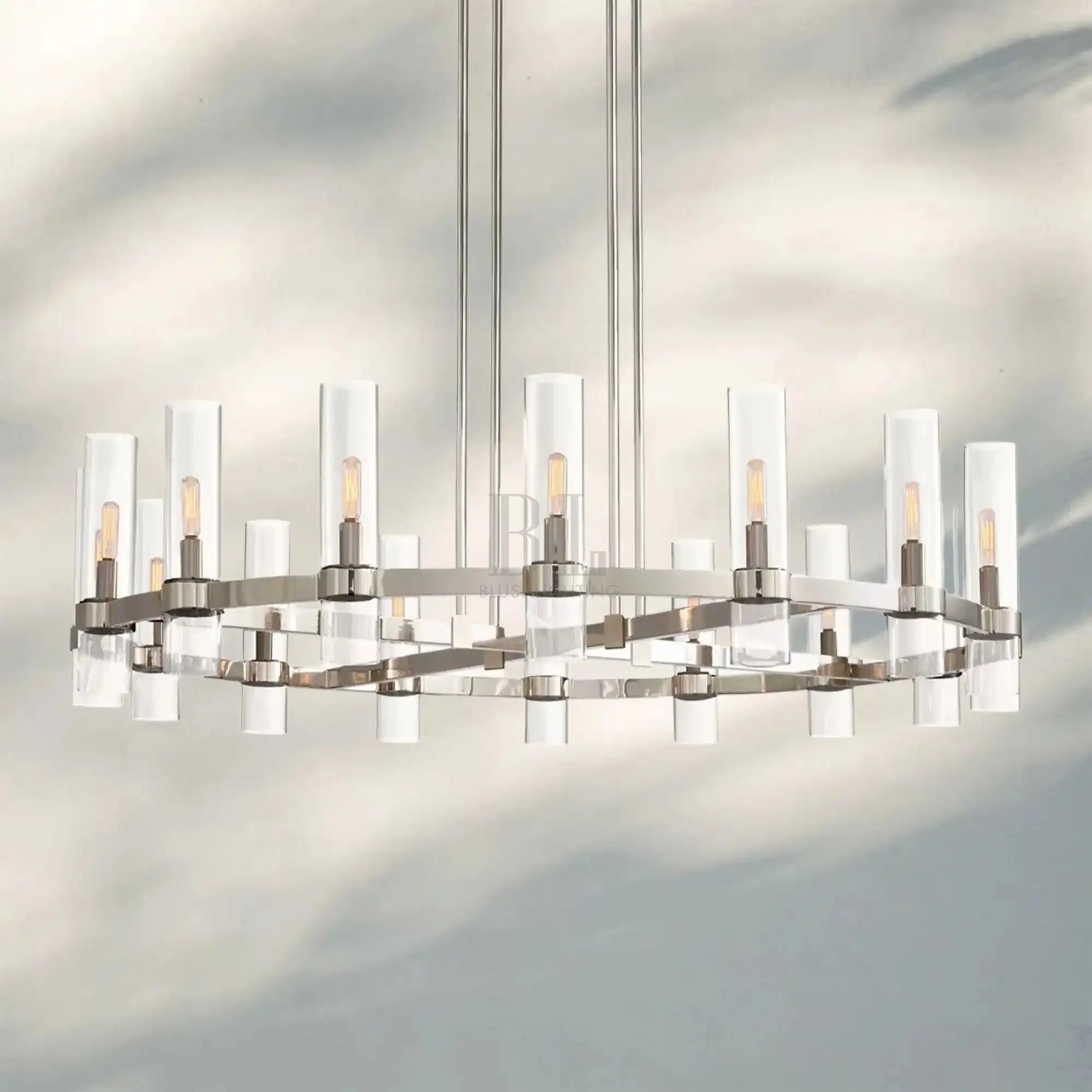 Ravella Glass Round Chandelier-48''-Polished Nickel-