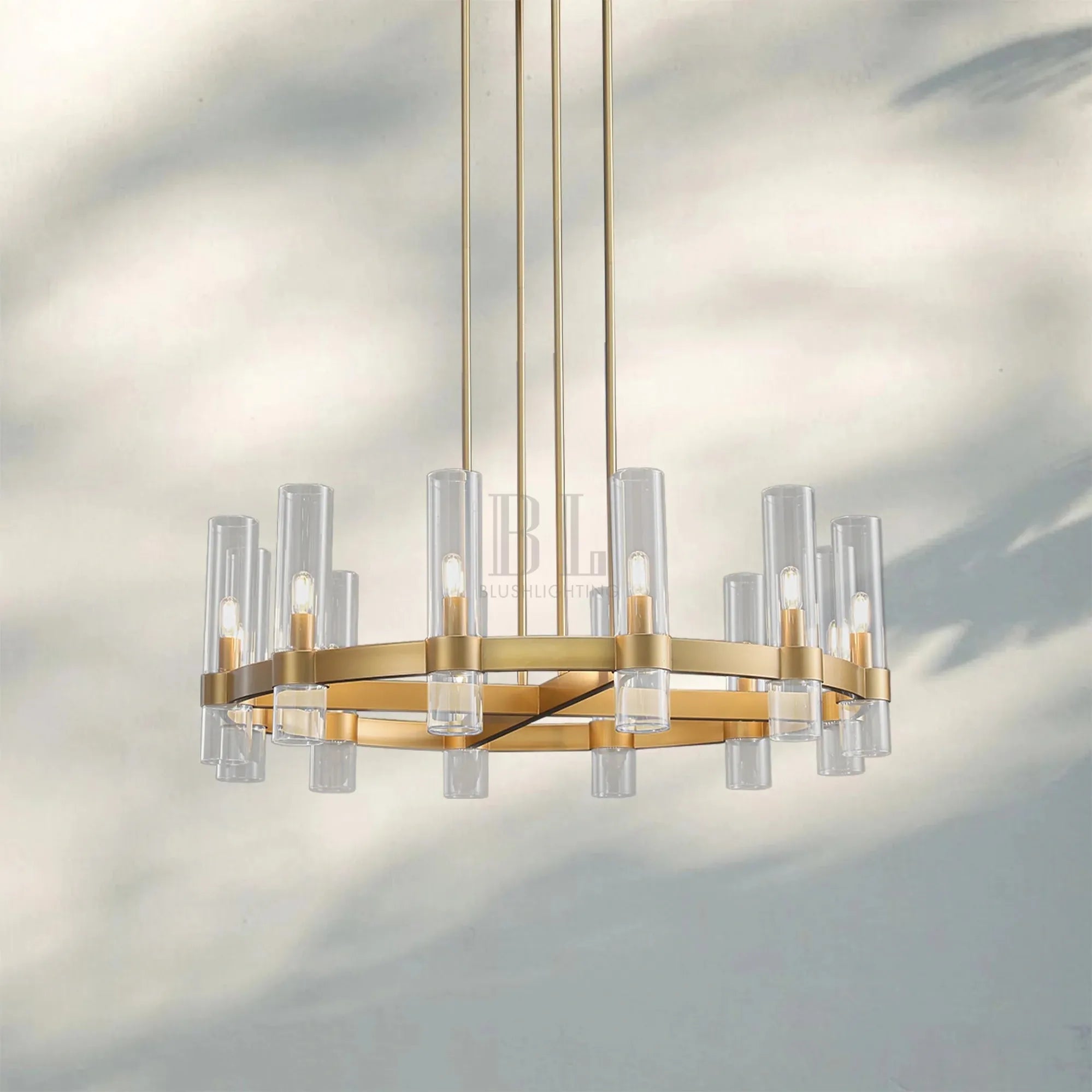 Ravella Glass Round Chandelier-36''-Lacquered Brass-