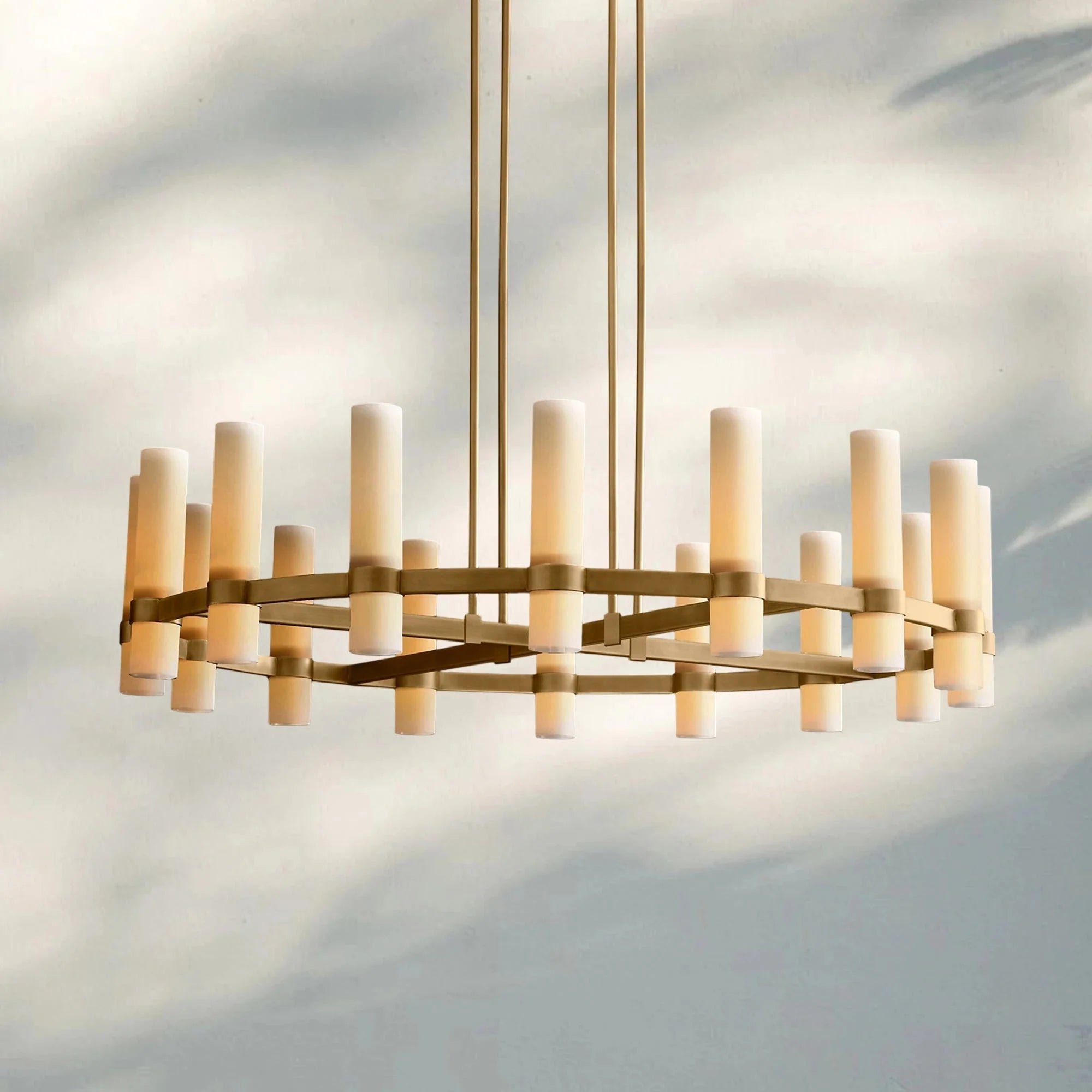 Ravella Round Milk Glass Chandelier 36'' - Blushlighting