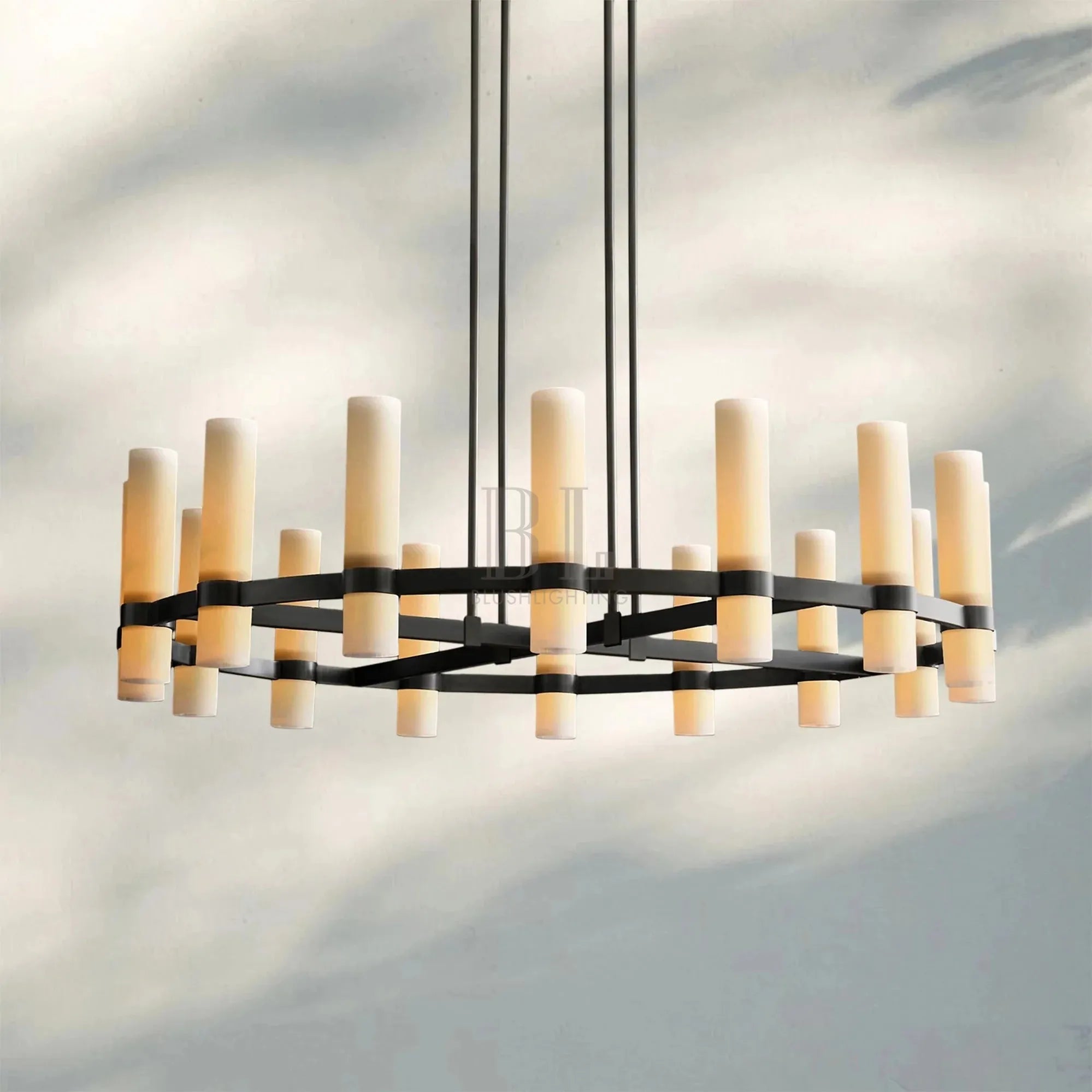 Ravella Round Milk Glass Chandelier 36'' - Blushlighting
