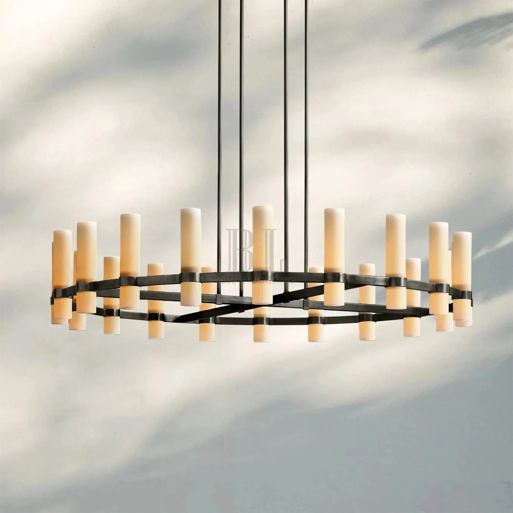 Ravella Round Milk Glass Chandelier 36'' - Blushlighting