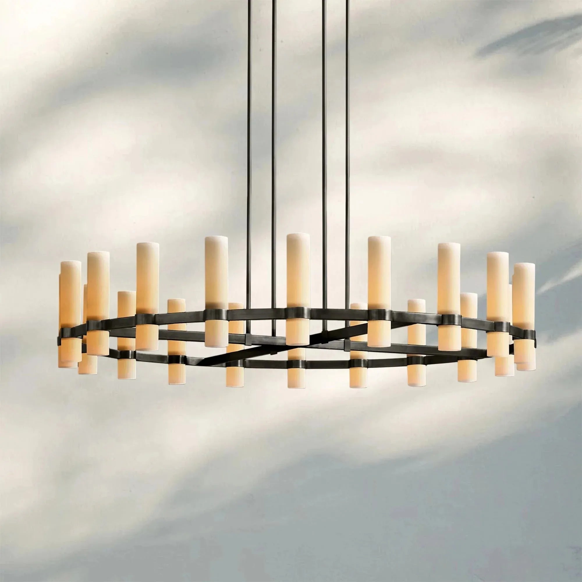 Ravella Round Milk Glass Chandelier 36'' - Blushlighting