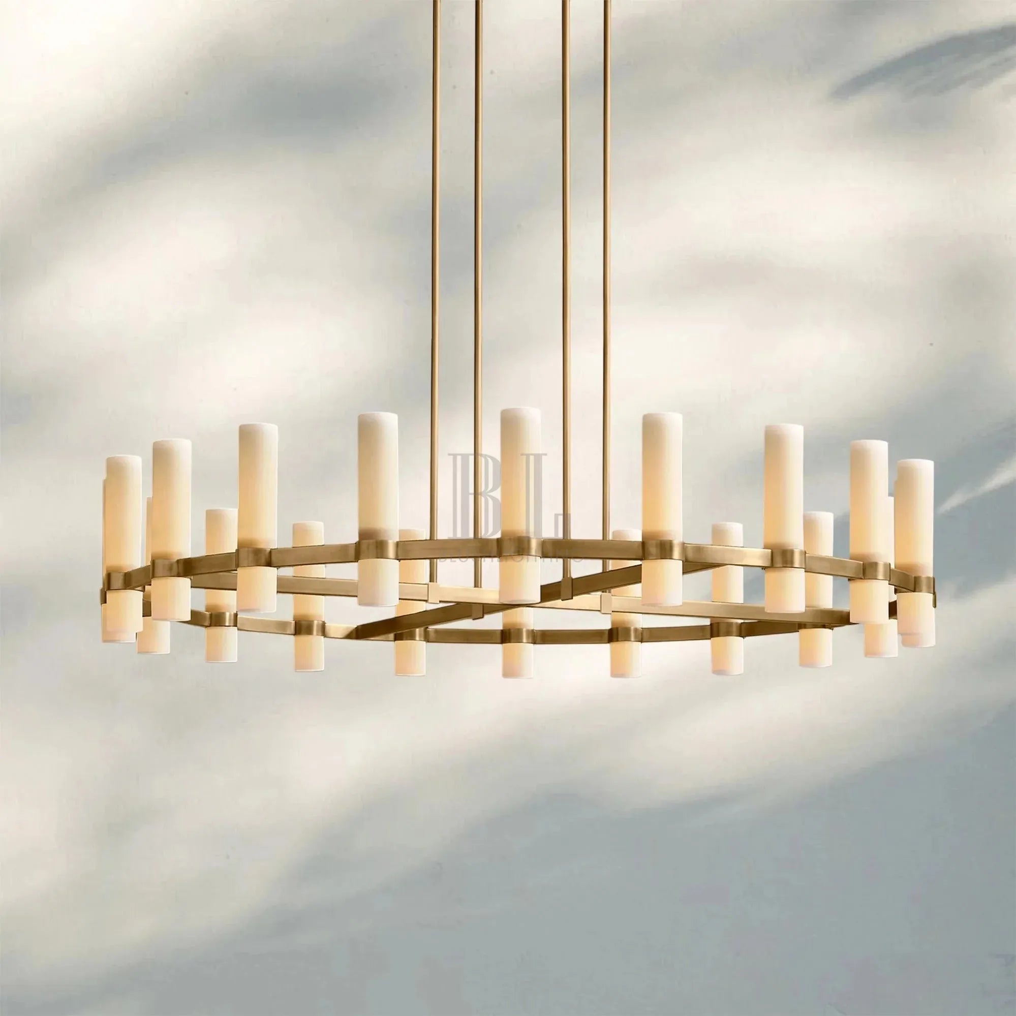 Ravella Round Milk Glass Chandelier 36'' - Blushlighting