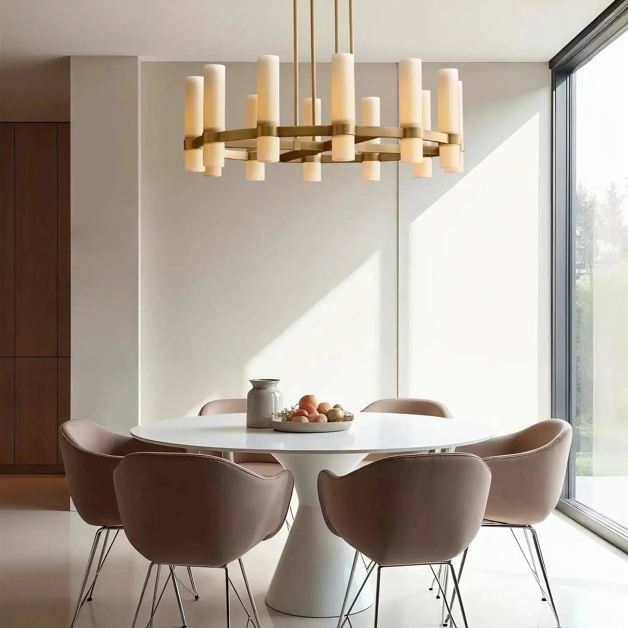 Ravella Round Milk Glass Chandelier 36'' - Blushlighting