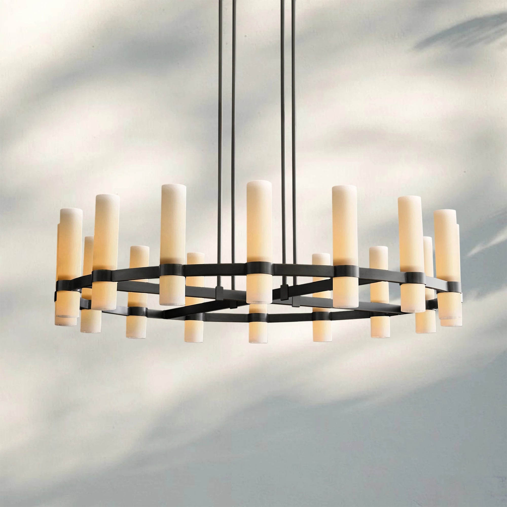 Ravella Round Milk Glass Chandelier 36'' - Blushlighting