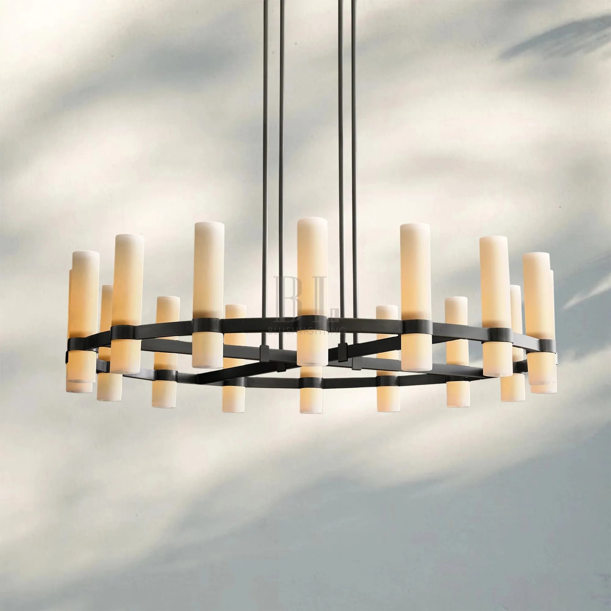Ravella Round Milk Glass Chandelier 36'' - Blushlighting