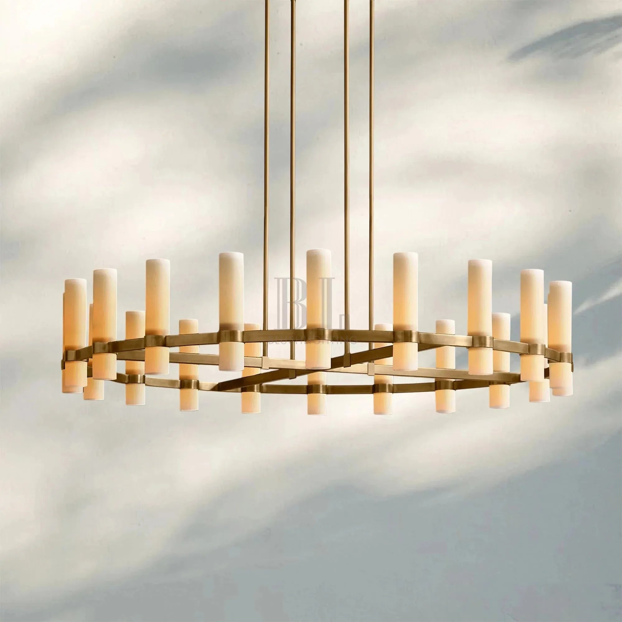 Ravella Round Milk Glass Chandelier 36'' - Blushlighting