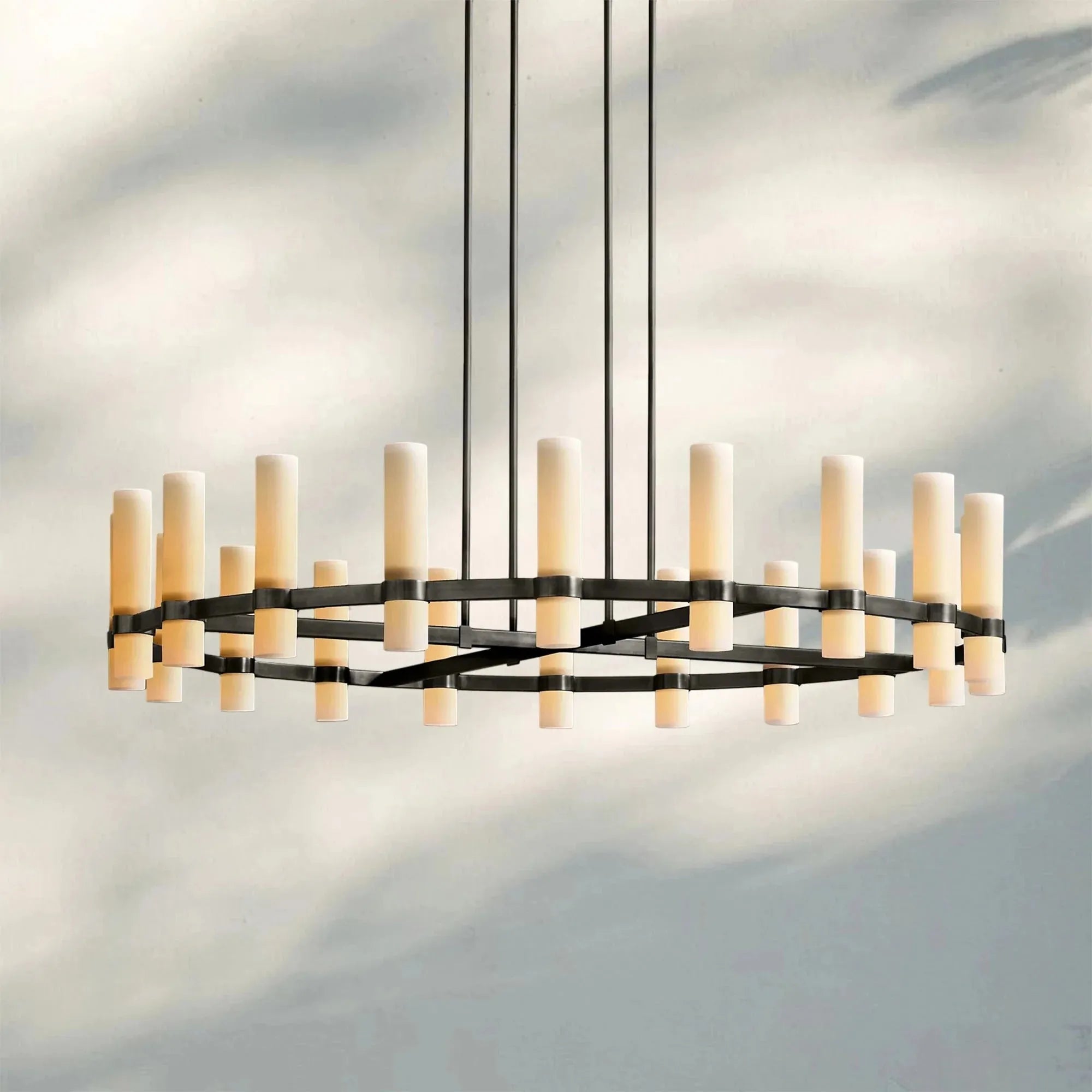 Ravella Round Milk Glass Chandelier 36'' - Blushlighting