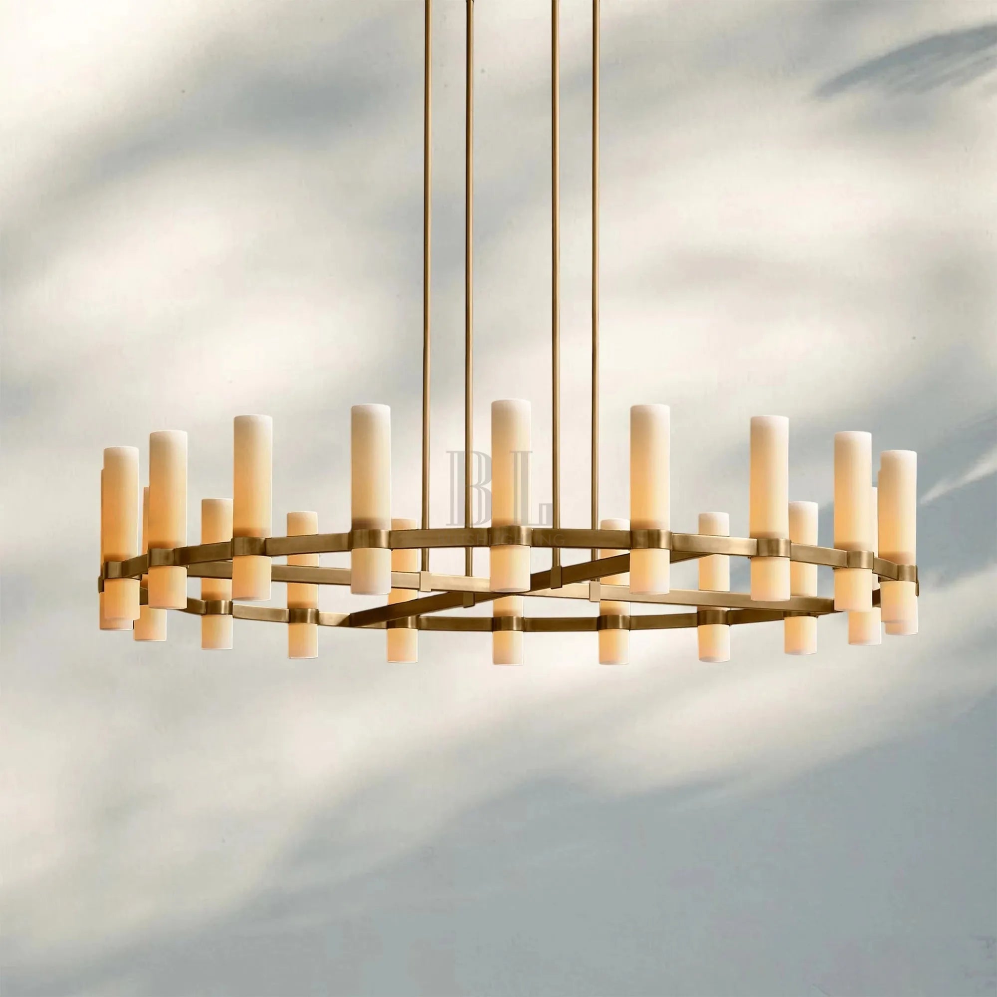 Ravella Round Milk Glass Chandelier 36'' - Blushlighting