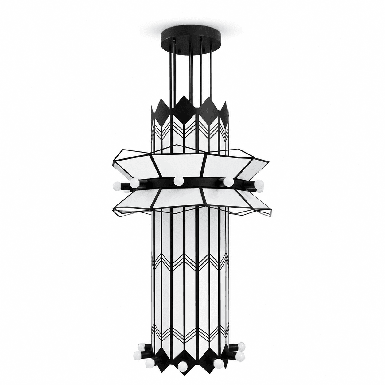 Rayonne Art Deco Chandelier - Ø 35.4″ × H 72″Black & WhiteBlushlighting