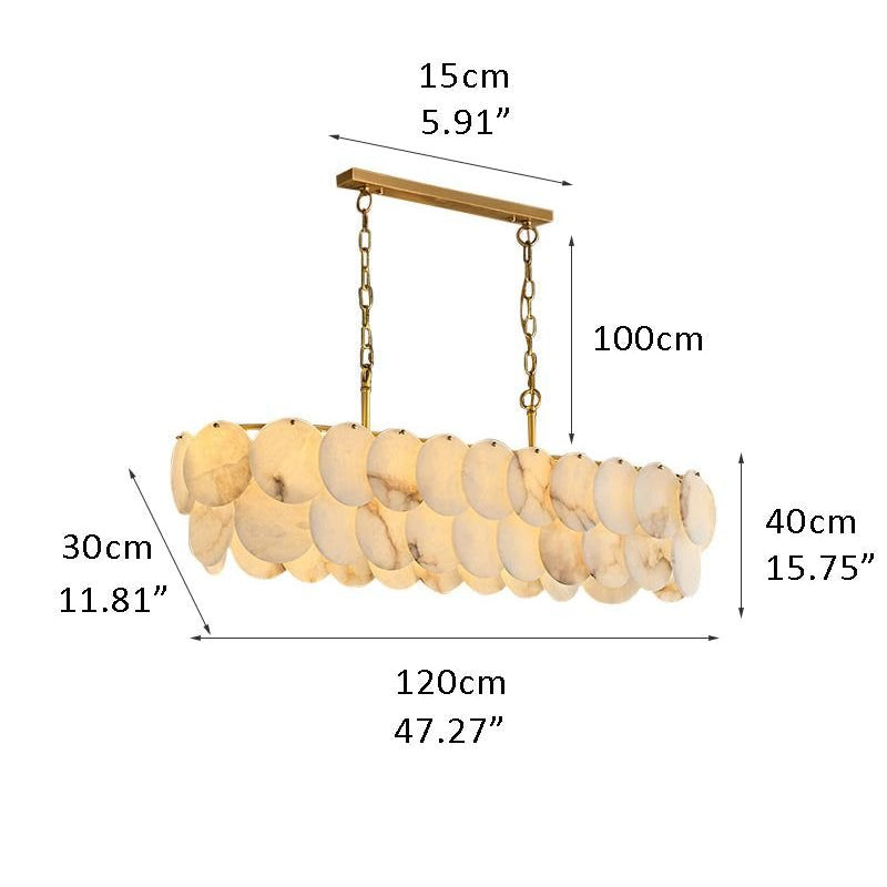 Rectangular Alabaster Chandelier Dia 100/120 with Round Shell Piece String Ceiling for Dining room - L120*W30*H40CM/L47.24*W11.81*H15.75"White + BrassBlushlighting