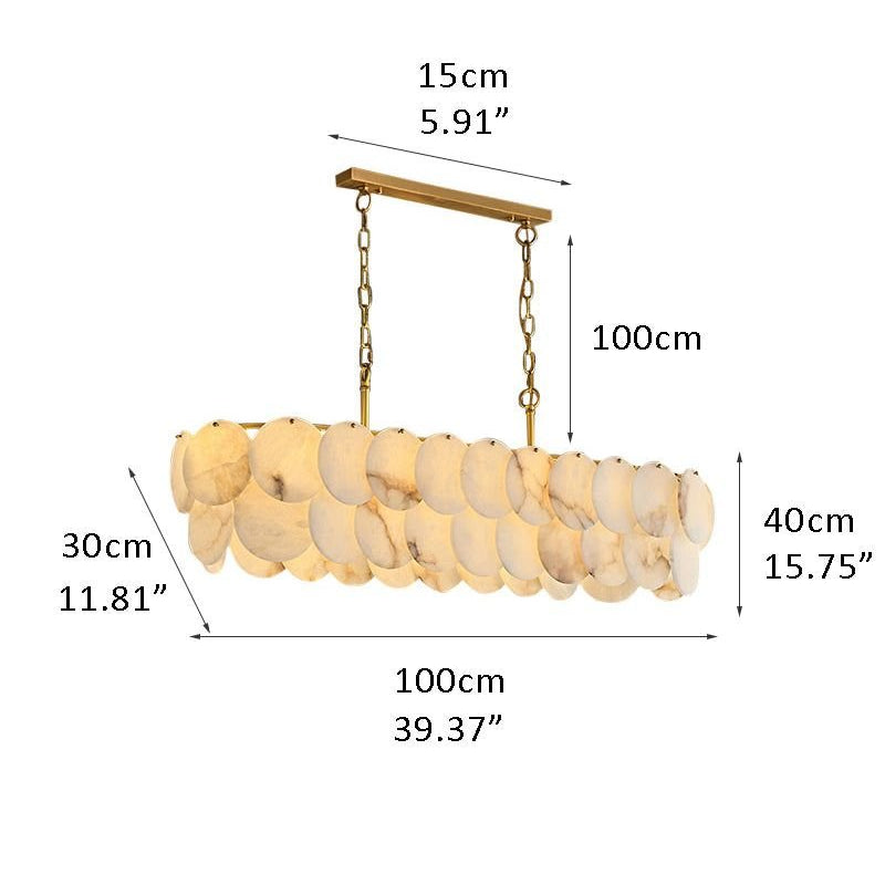 Rectangular Alabaster Chandelier Dia 100/120 with Round Shell Piece String Ceiling for Dining room - L100*W30*H40CM/L39.37*W11.81*H15.75"White + BrassBlushlighting