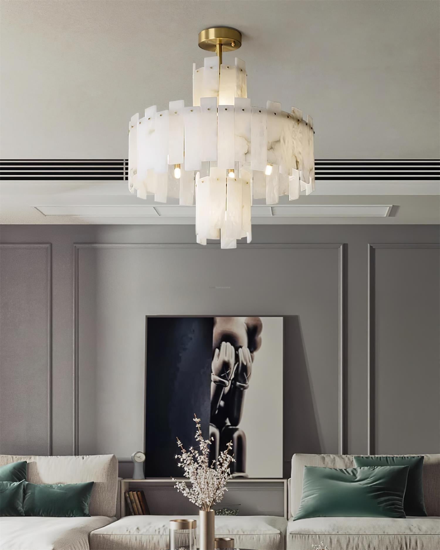 Regina Alabaster Round Chandelier - 23.6" x H 26.7" / Dia 60cm x H 68cmBrass & White AlabasterBlushlighting