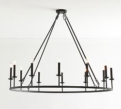 Remington Iron Round Ceiling - Mounted Chandelier (50") - Bronze & Tumbled BrassBlushlighting