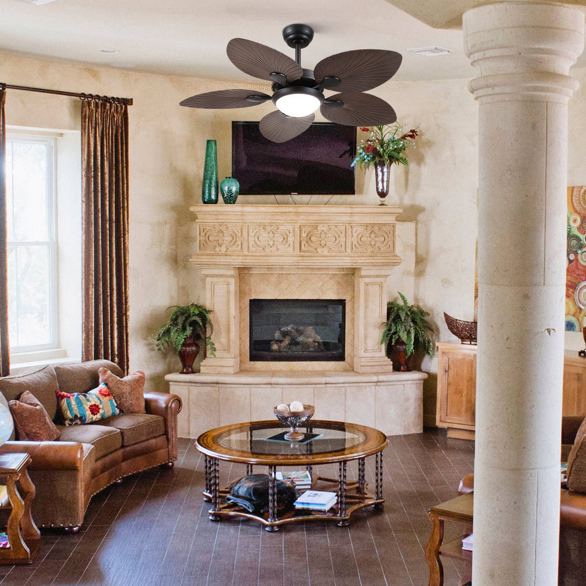 Retro Banana Leaf Shaped Blade Ceiling Fan Lamp 44" - Blushlighting