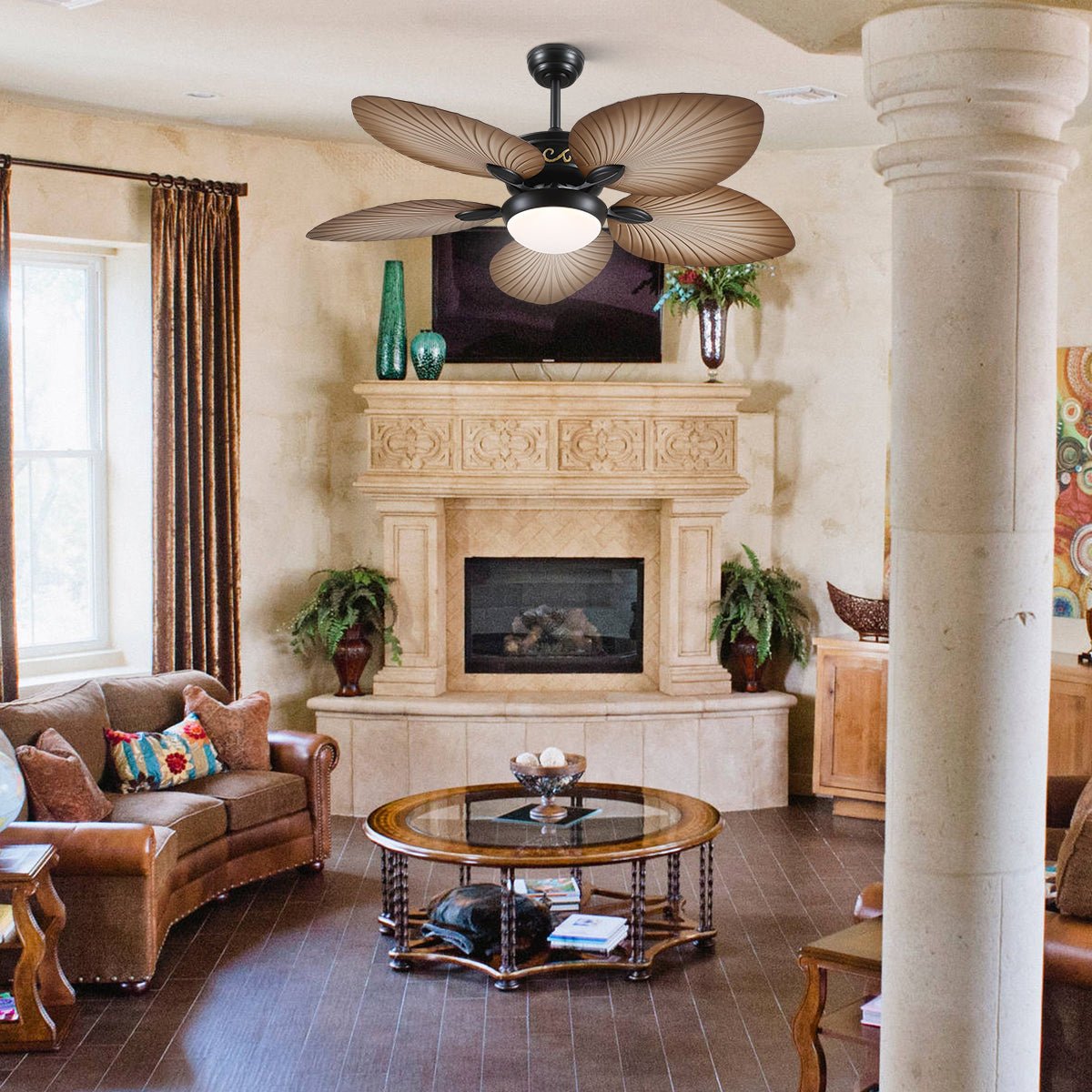 Retro Banana Leaf Shaped Blade Ceiling Fan Lamp 52" - Blushlighting