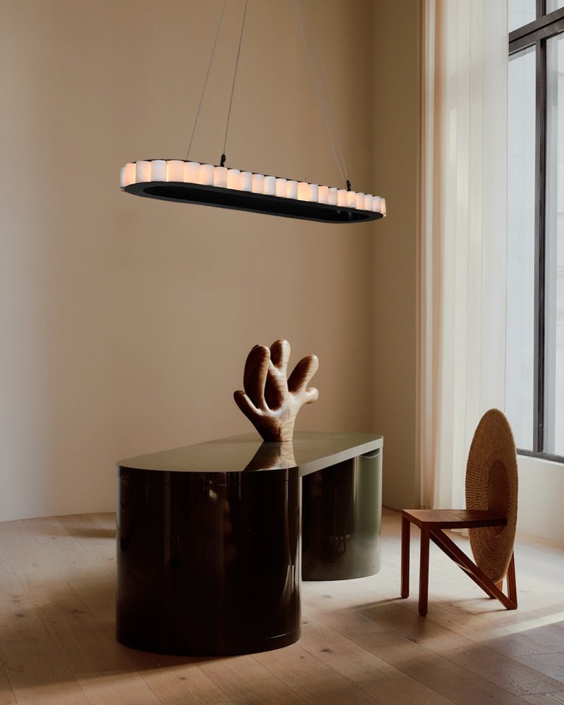 Ring Alabaster Oval Chandelier - L80*W30*H7CM/L31.5"*W11.8"*H2.8"Gold + WhiteBlushlighting