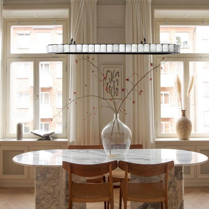 Ring Alabaster Oval Chandelier for Kitchen Island - L80*W30*H7CM/L31.5"*W11.8"*H2.8"Black + WhiteBlushlighting