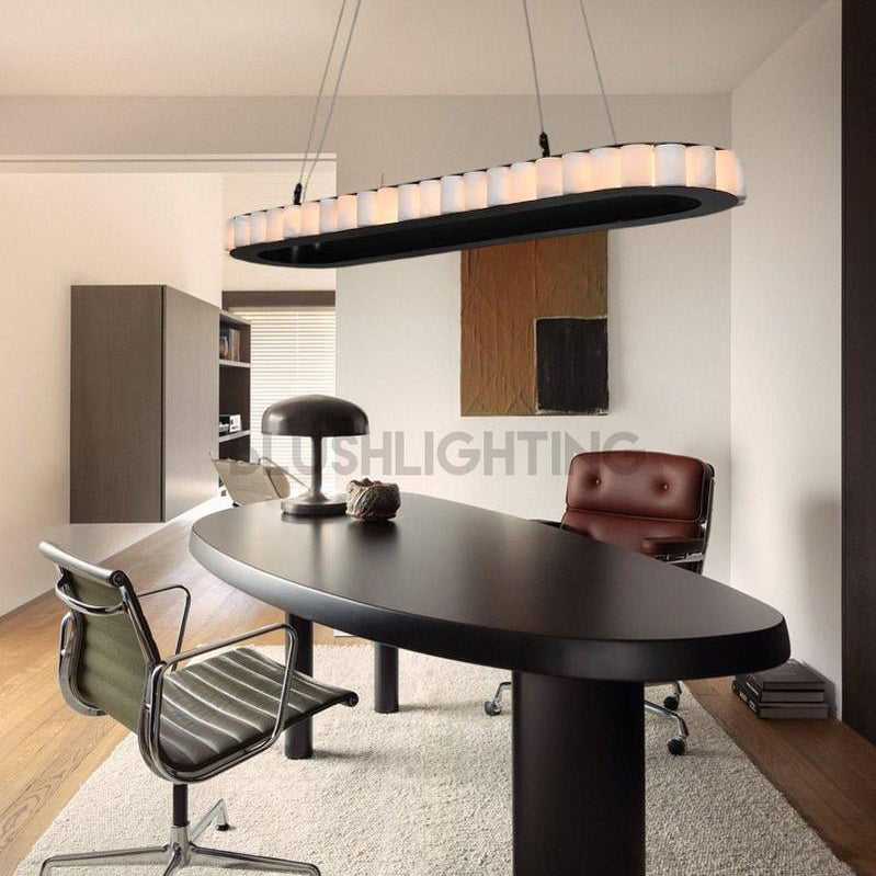 Ring Alabaster Oval Chandelier for Kitchen Island - L80*W30*H7CM/L31.5"*W11.8"*H2.8"Black + WhiteBlushlighting