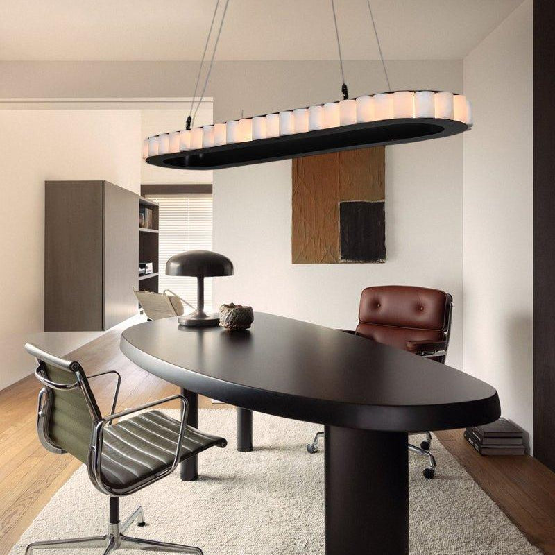 Ring Alabaster Oval Chandelier for Kitchen Island - L80*W30*H7CM/L31.5"*W11.8"*H2.8"Black + WhiteBlushlighting