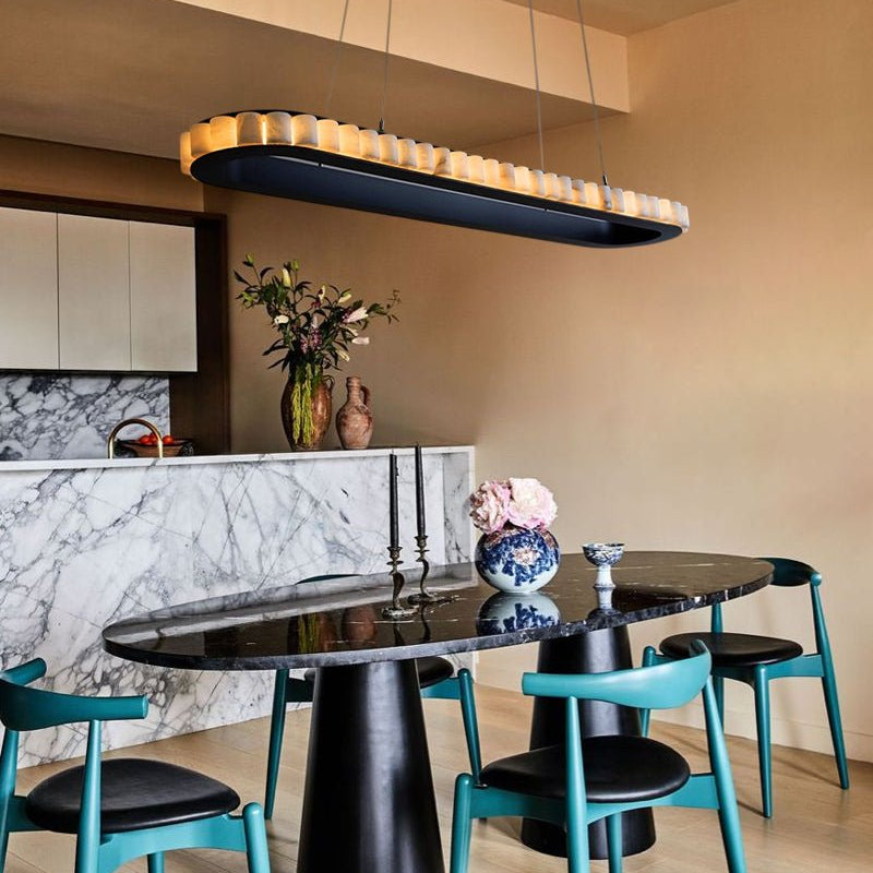 Ring Alabaster Oval Chandelier for Kitchen Island - L80*W30*H7CM/L31.5"*W11.8"*H2.8"Black + WhiteBlushlighting