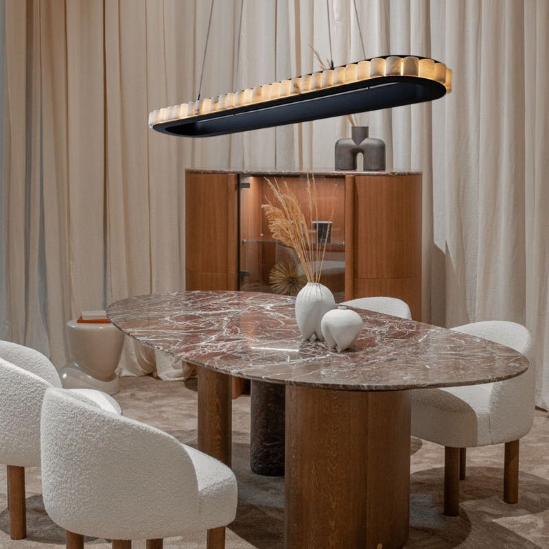 Ring Alabaster Oval Chandelier for Kitchen Island - L80*W30*H7CM/L31.5"*W11.8"*H2.8"Black + WhiteBlushlighting