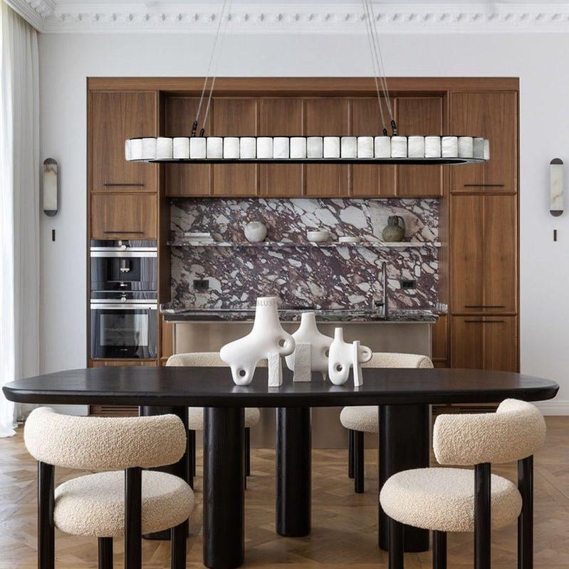 Ring Alabaster Oval Chandelier for Kitchen Island - L80*W30*H7CM/L31.5"*W11.8"*H2.8"Black + WhiteBlushlighting