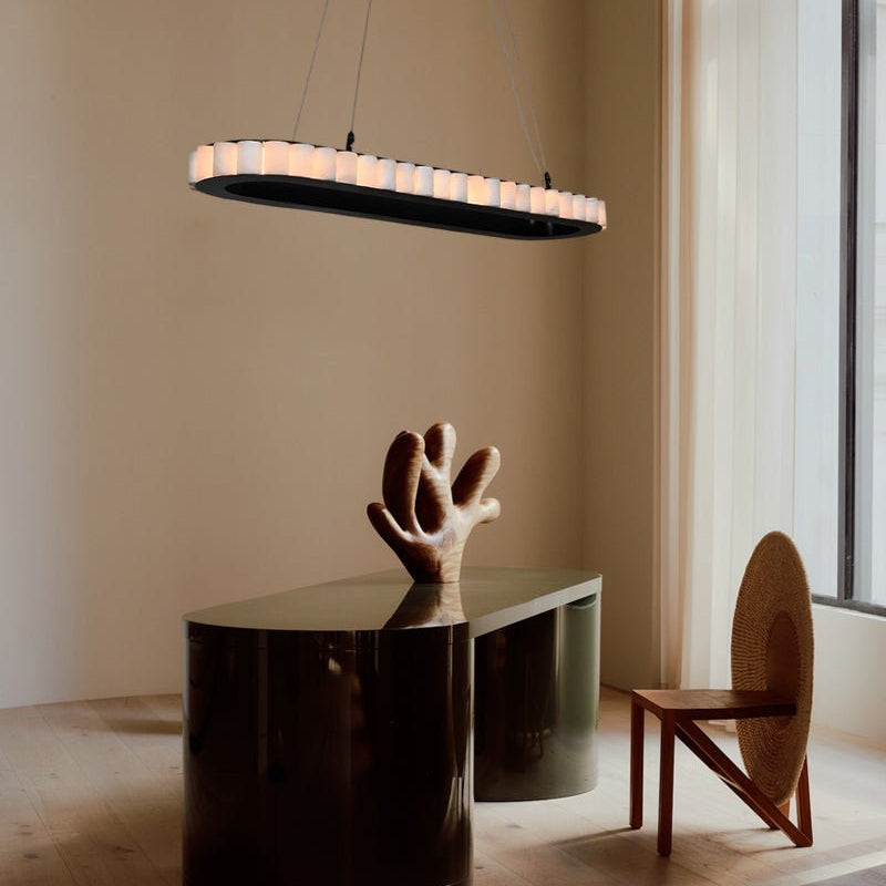 Ring Alabaster Oval Chandelier for Kitchen Island - L80*W30*H7CM/L31.5"*W11.8"*H2.8"Black + WhiteBlushlighting