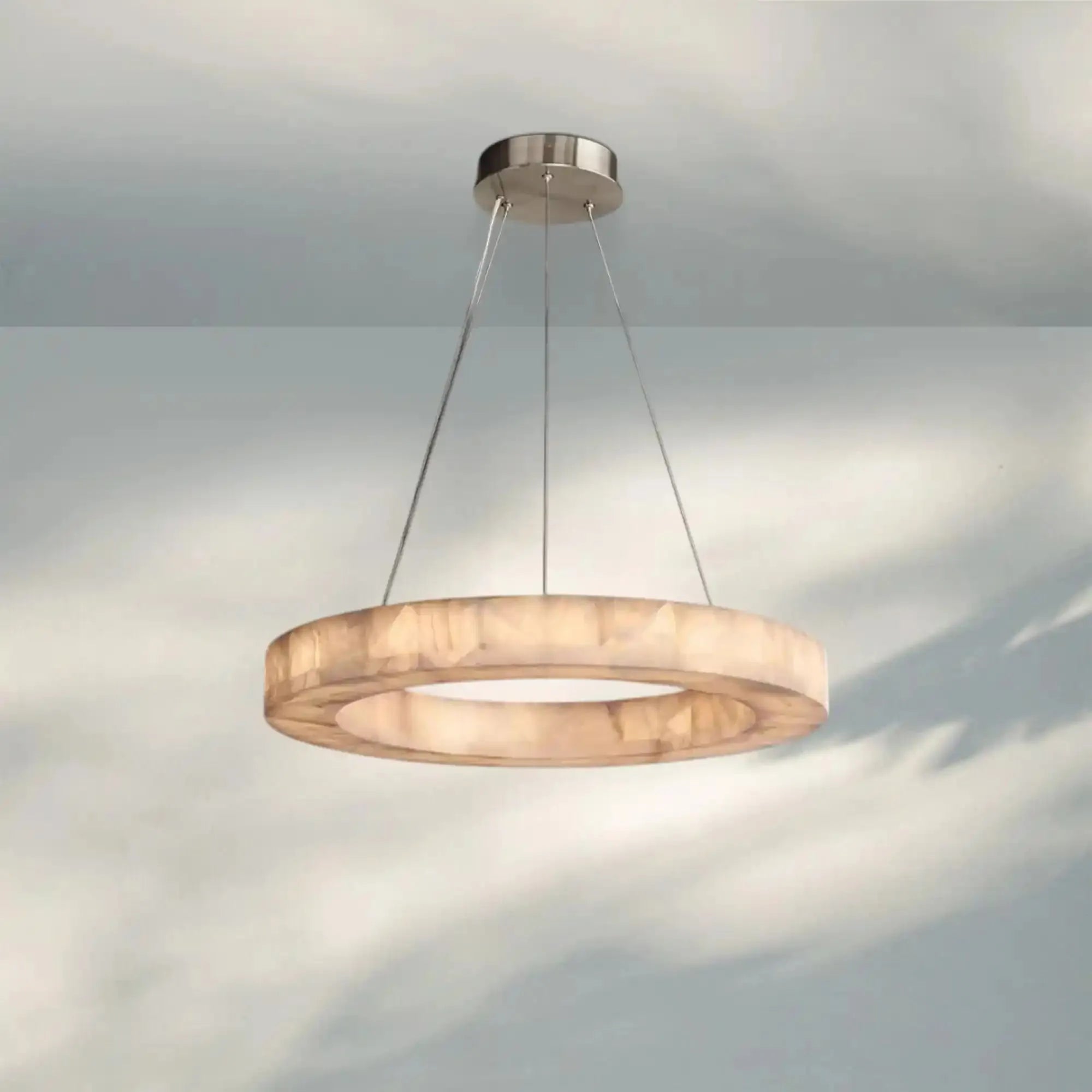 Rivaga Calcite lueur Round Chandelier 31"40"60"-31“D-Satin Nickel-