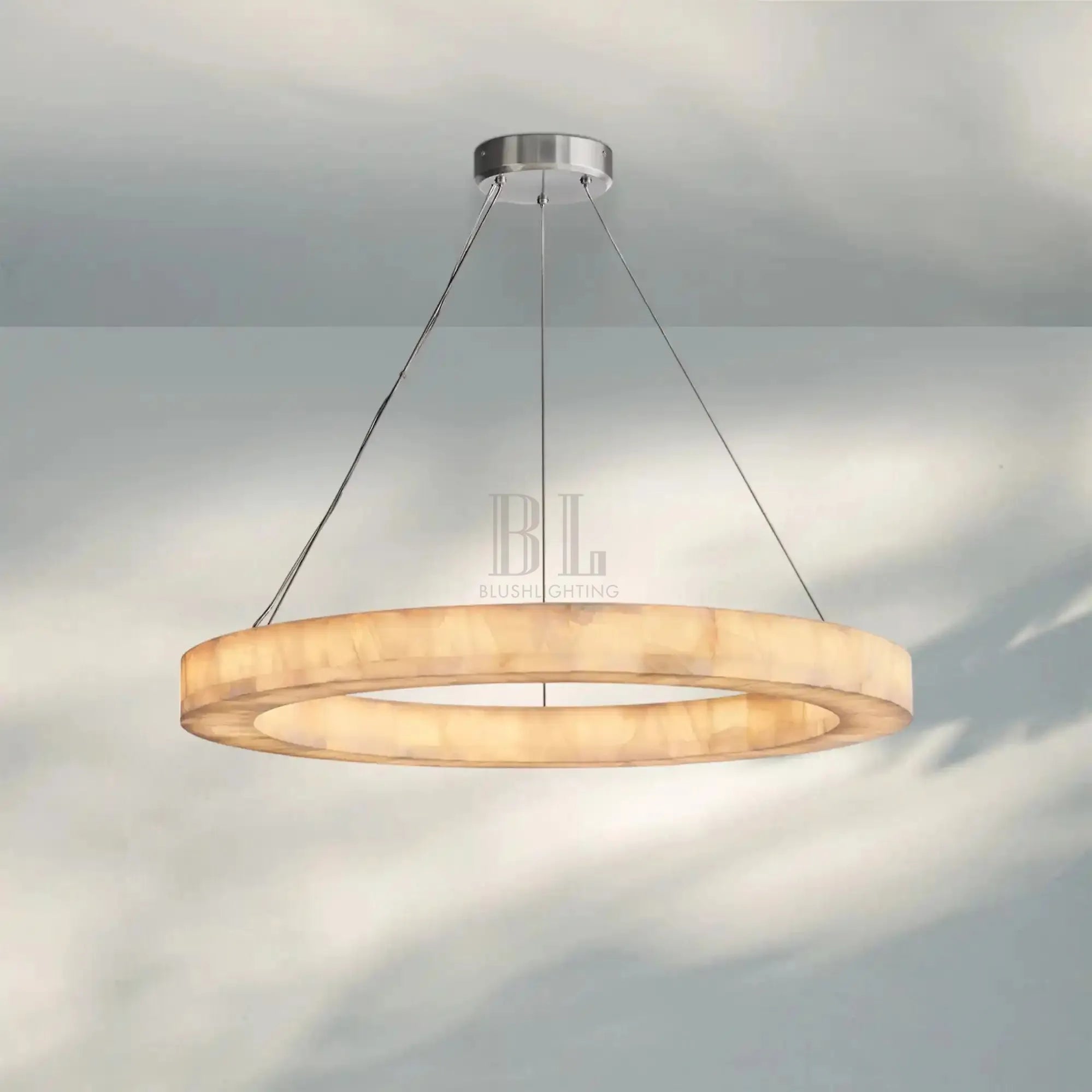 Rivaga Calcite lueur Round Chandelier 31"40"60"-40"D-Satin Nickel-