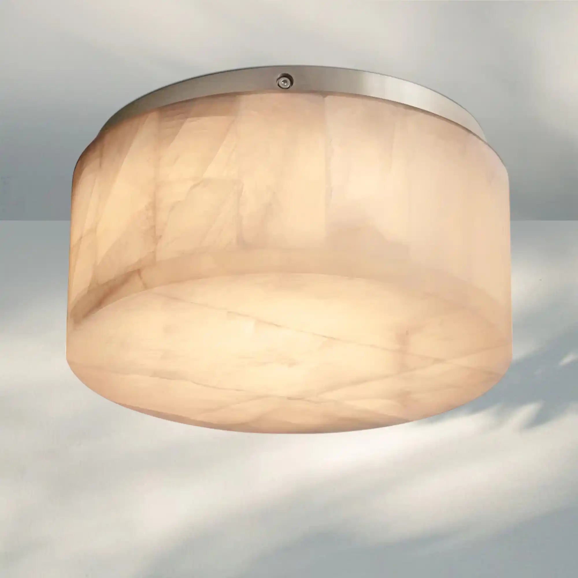 Rivaga Calcite Round Flushmount 6"10"14"-10" Sq-Satin Nickel-