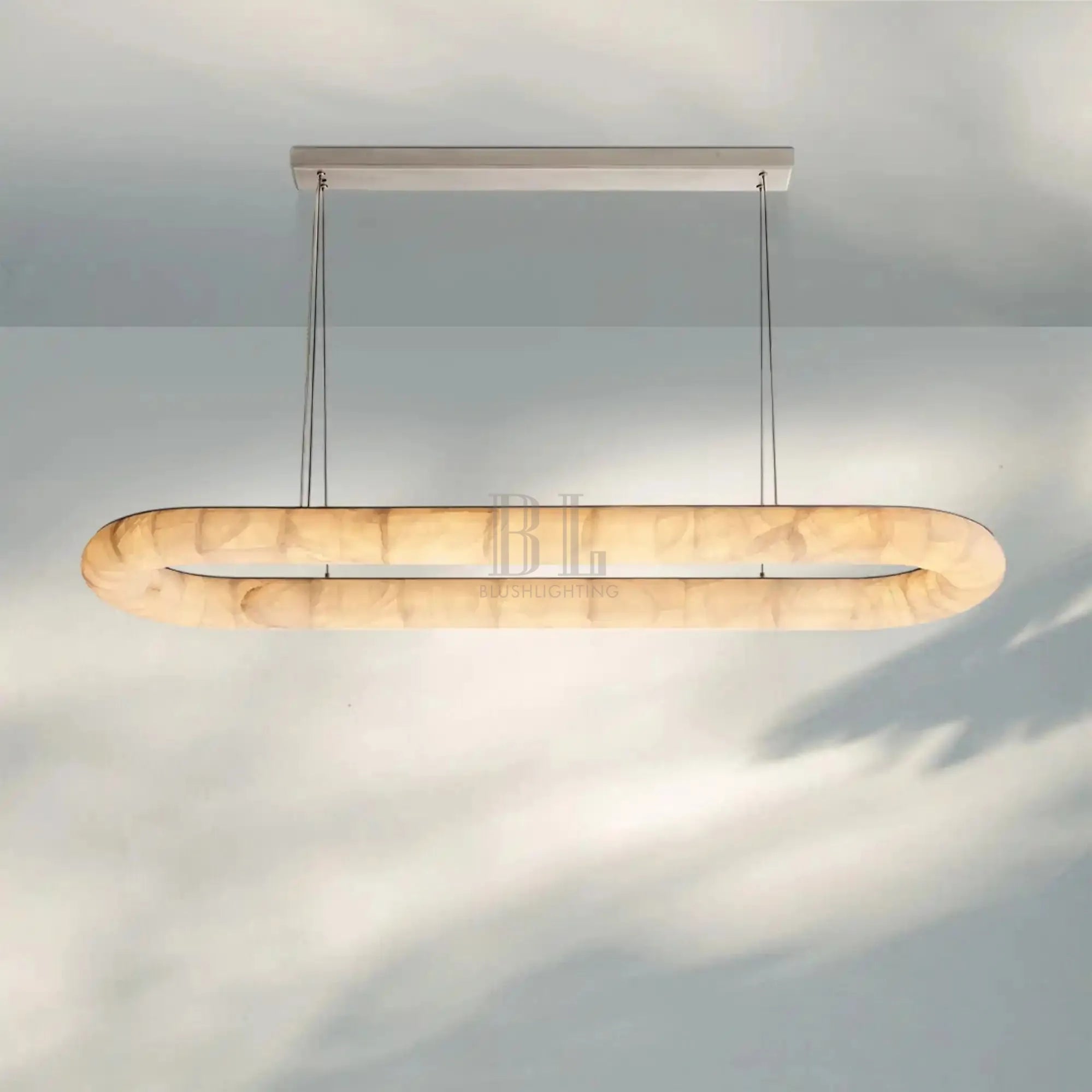 Rivaga Lisse Alabaster Oval Chandelier 57" 74"-74''-Stain Nickel-