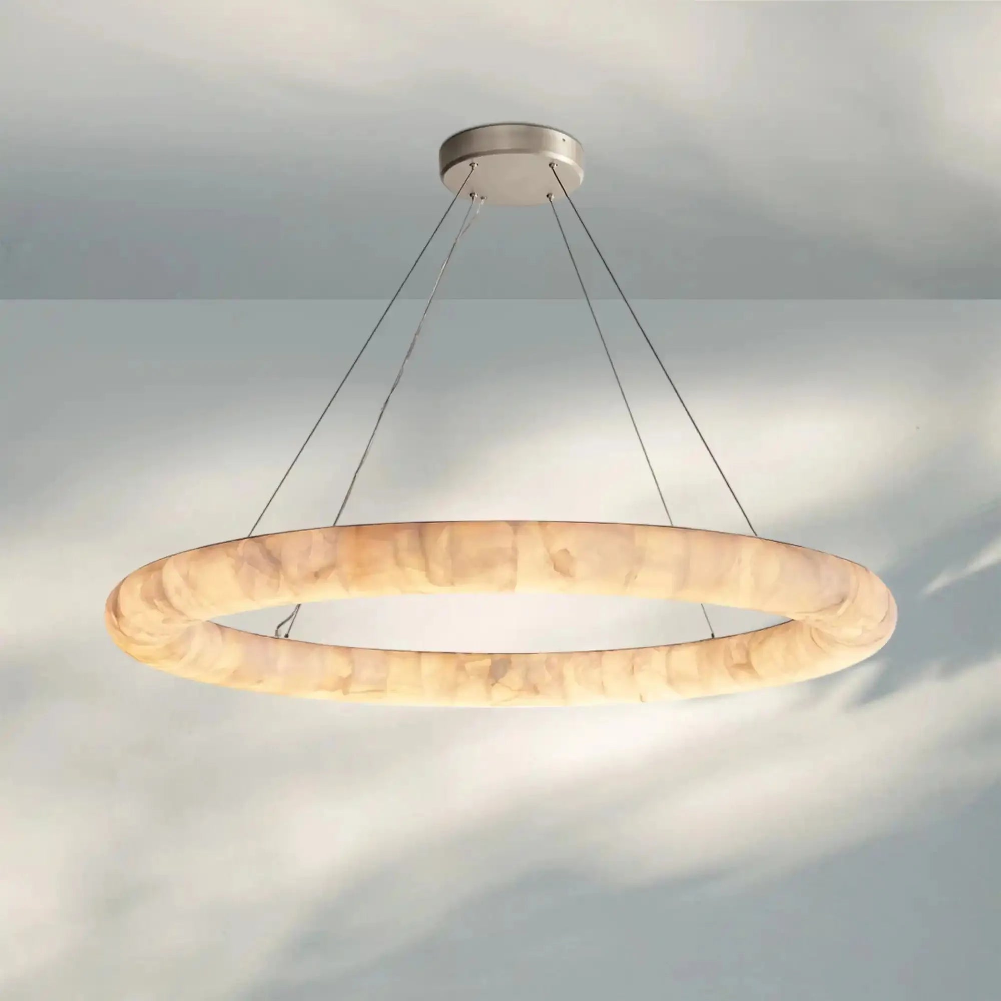 Rivaga Lisse Alabaster Round Chandelier 31" 41" 61"D-61"-Satin Nickel-