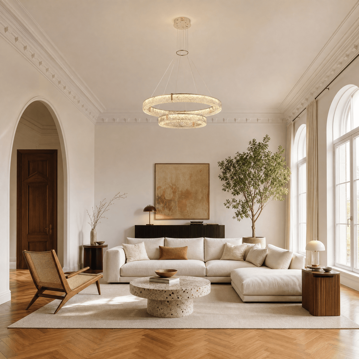 Roccia Stone Crystal Duo Chandelier - Blushlighting