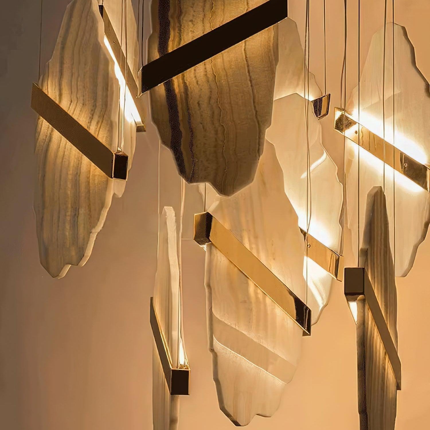 Rock Alabaster Chandelier - 9 heads D 80cm x H 200cm / ∅ 31.5″ x H 78.7″Gold&WhiteWarm WhiteBlushlighting