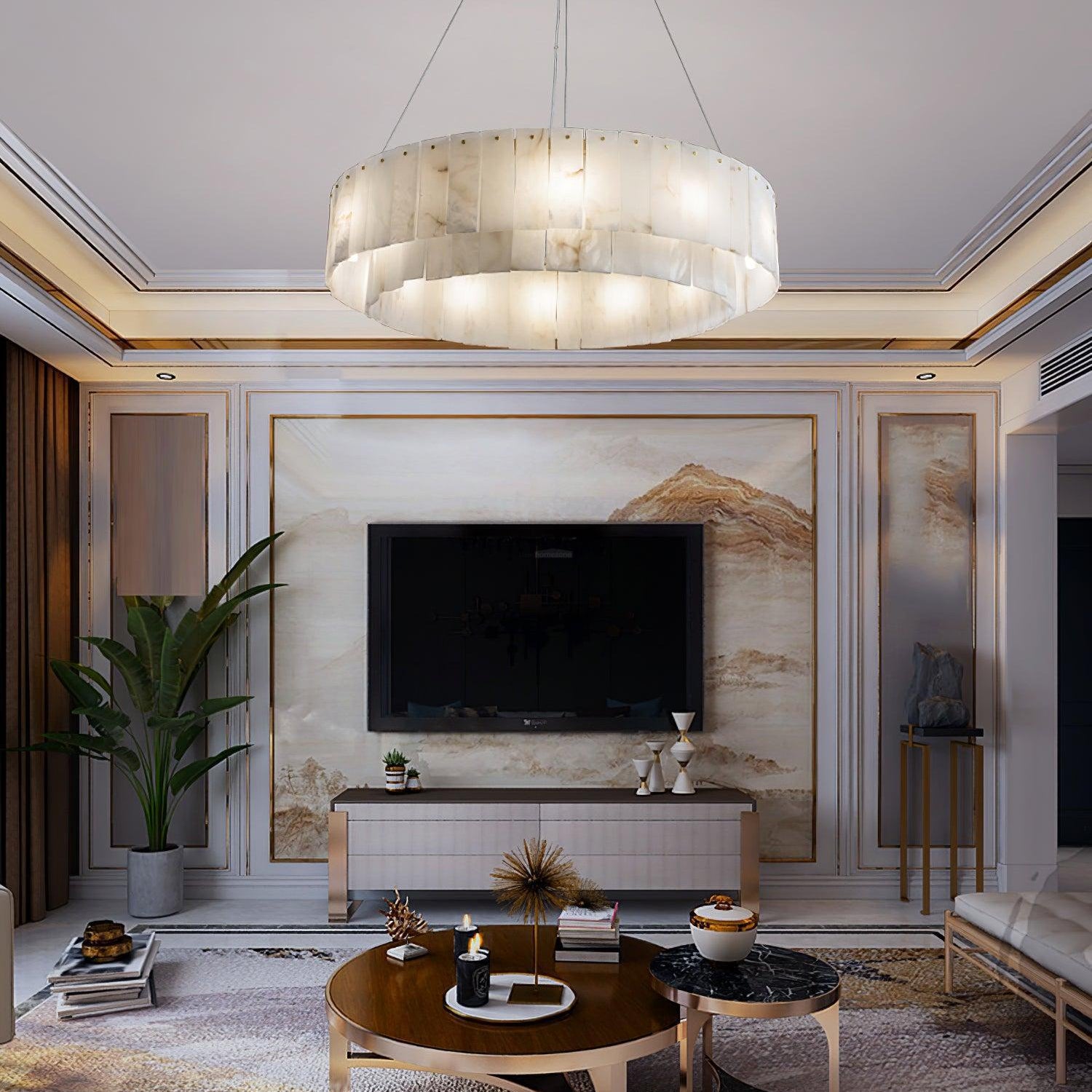 Rock Alabaster Chandelier 23.6" 31.4" - 23.6" x H 59"/ Dia 60cm x H 150cmBrass & White AlabasterBlushlighting